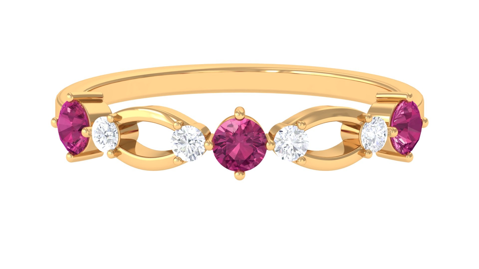Rosec Jewels-Pink Tourmaline and Diamond Minimal Eternity Anniversary Band Ring