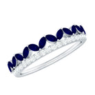 Rosec Jewels-Real Marquise Blue Sapphire Half Eternity Ring with Diamond