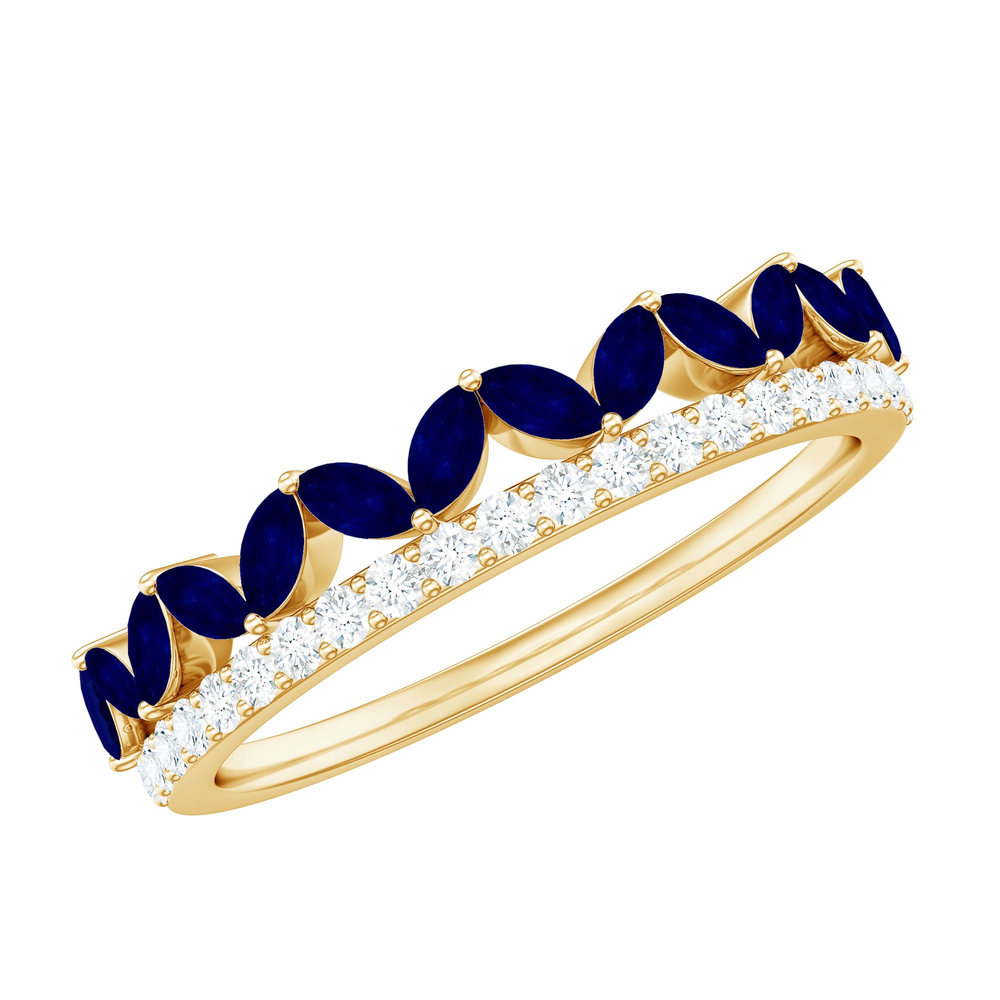 Rosec Jewels-Real Marquise Blue Sapphire Half Eternity Ring with Diamond