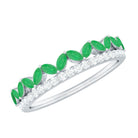 Rosec Jewels-Real Marquise Emerald Half Eternity Wedding Band with Diamond
