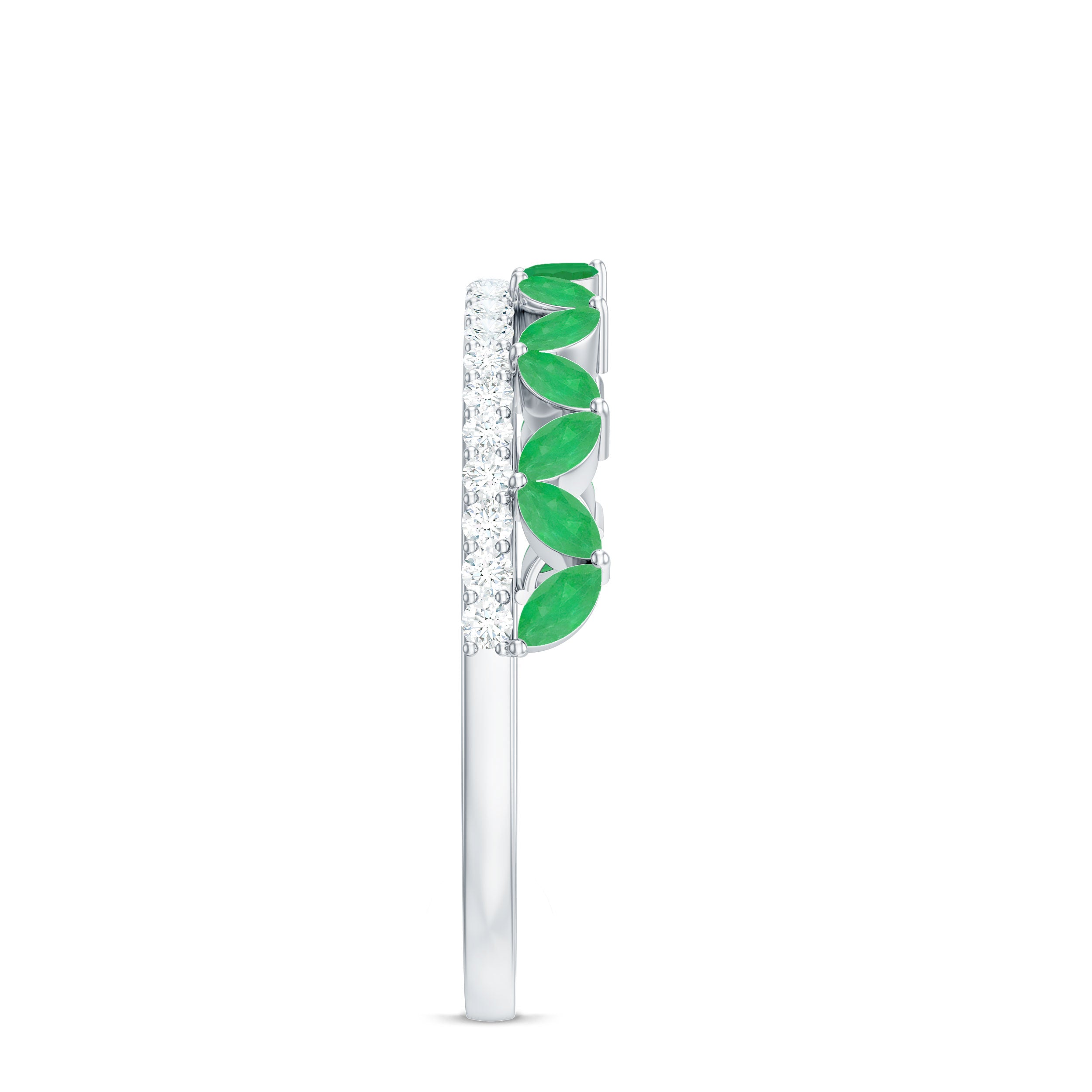 Rosec Jewels-Real Marquise Emerald Half Eternity Wedding Band with Diamond