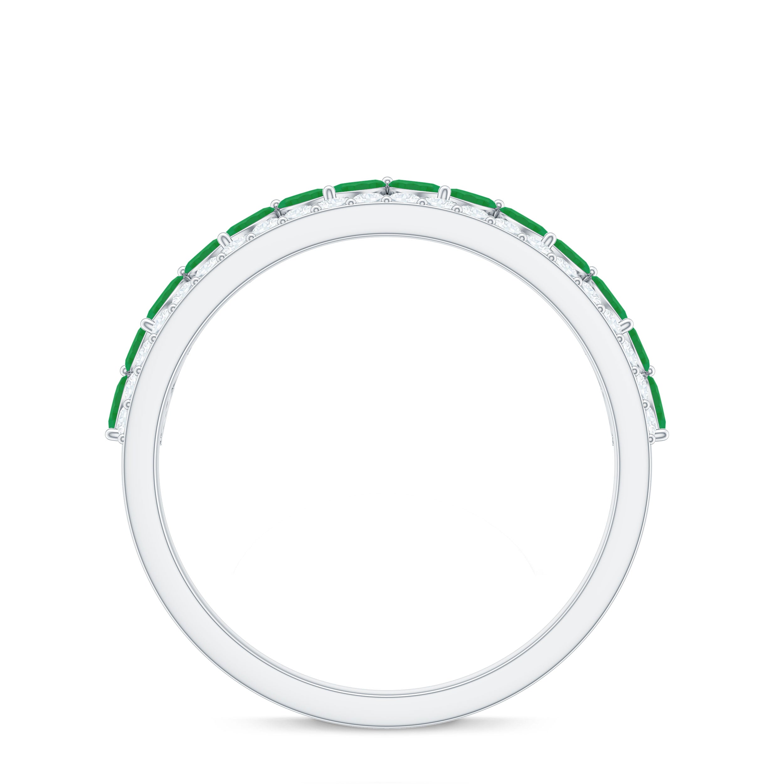 Rosec Jewels-Real Marquise Emerald Half Eternity Wedding Band with Diamond