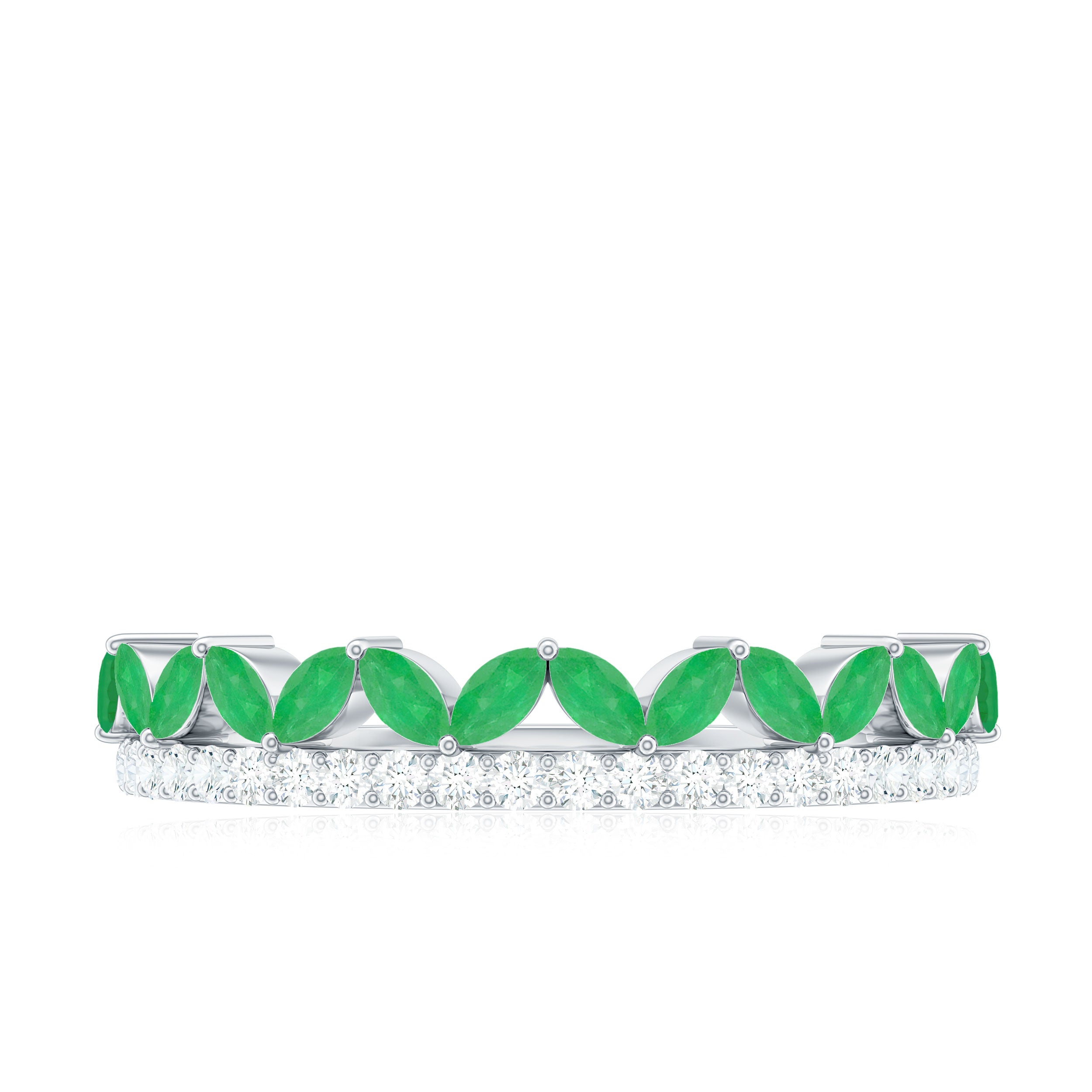 Rosec Jewels-Real Marquise Emerald Half Eternity Wedding Band with Diamond