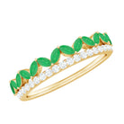 Rosec Jewels-Real Marquise Emerald Half Eternity Wedding Band with Diamond