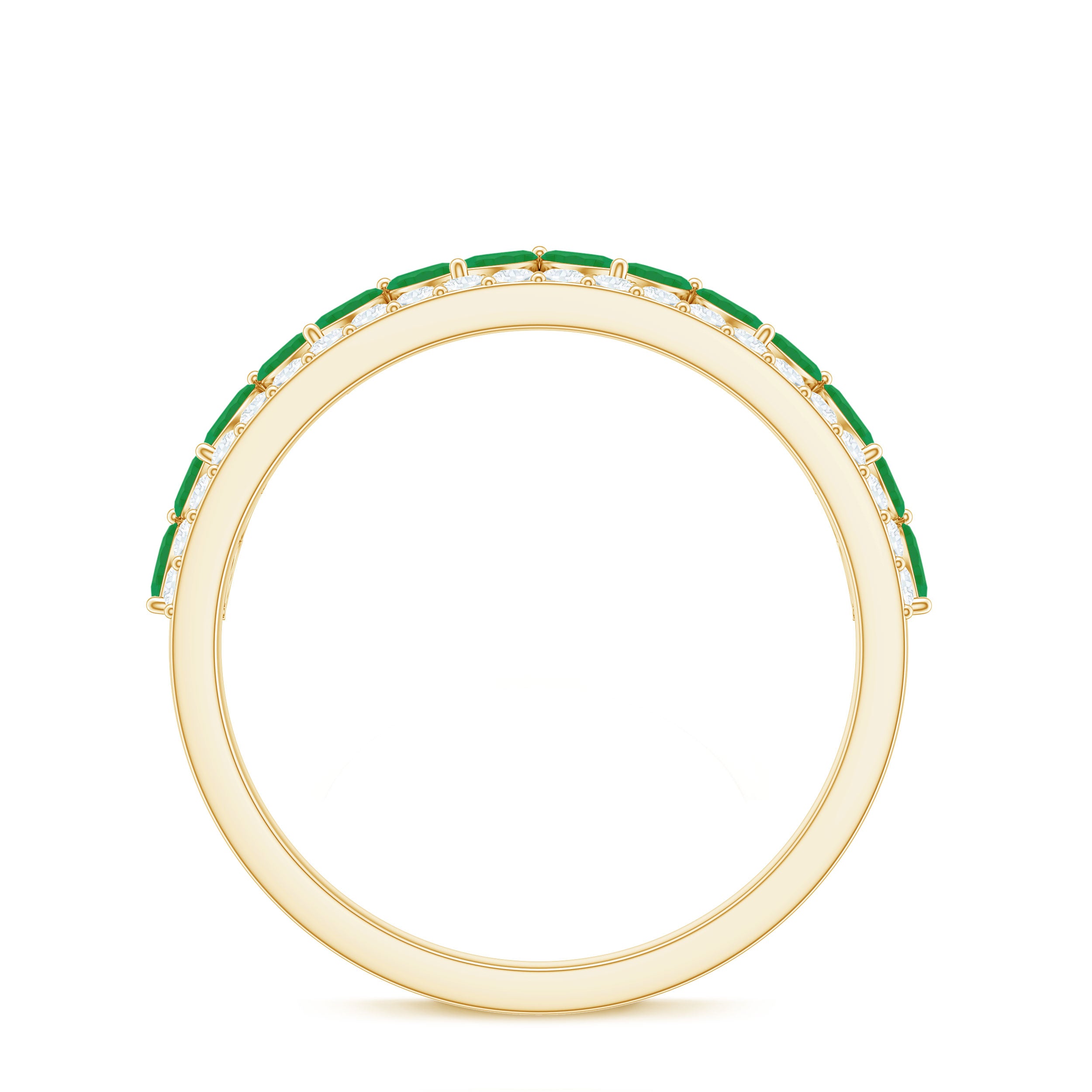 Rosec Jewels-Real Marquise Emerald Half Eternity Wedding Band with Diamond