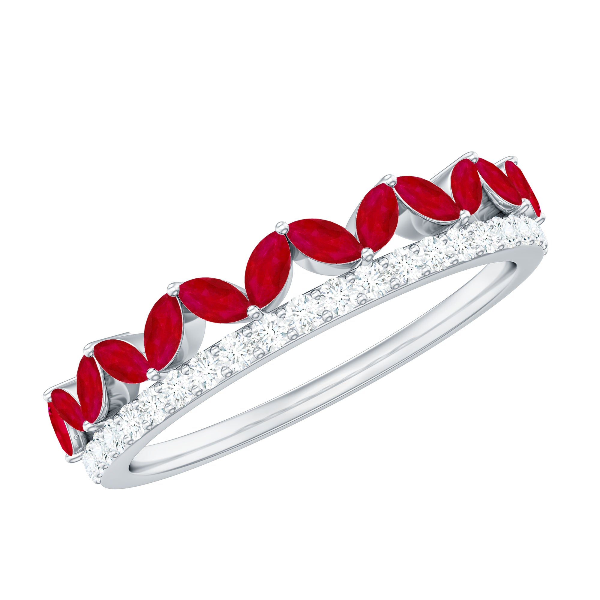 Rosec Jewels-Natural Marquise Ruby Half Eternity Anniversary Ring with Diamond