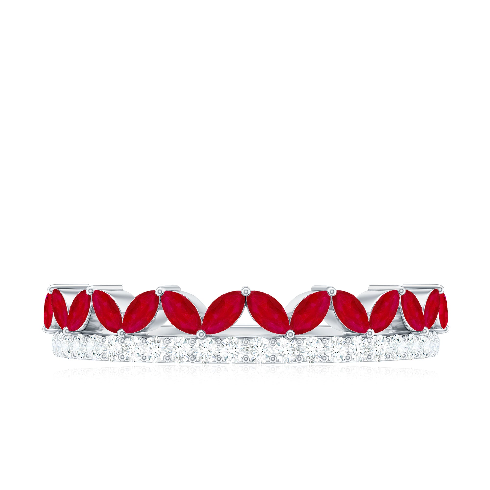 Rosec Jewels-Natural Marquise Ruby Half Eternity Anniversary Ring with Diamond