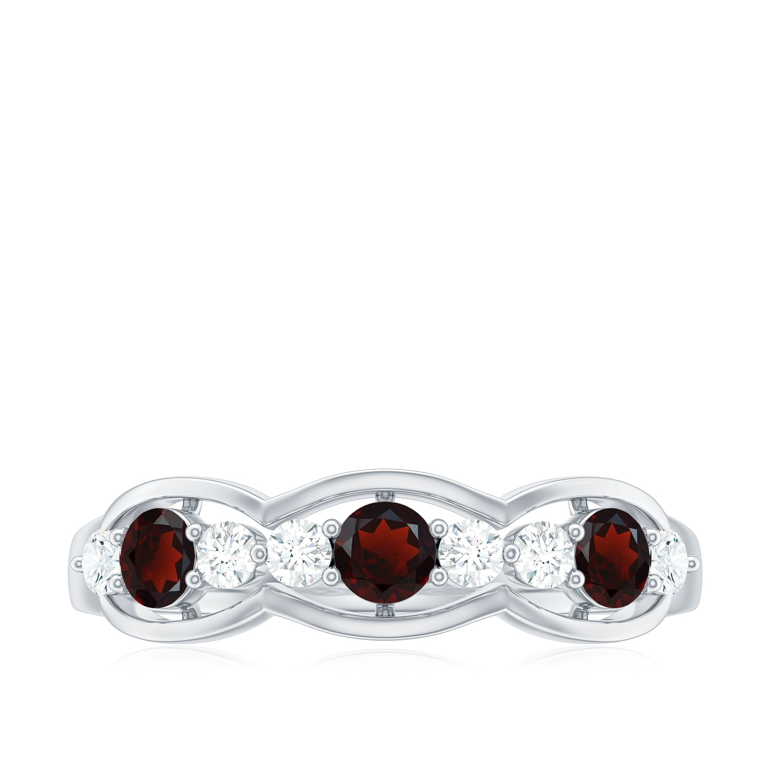 Rosec Jewels-Natural Garnet Half Eternity Ring with Diamond