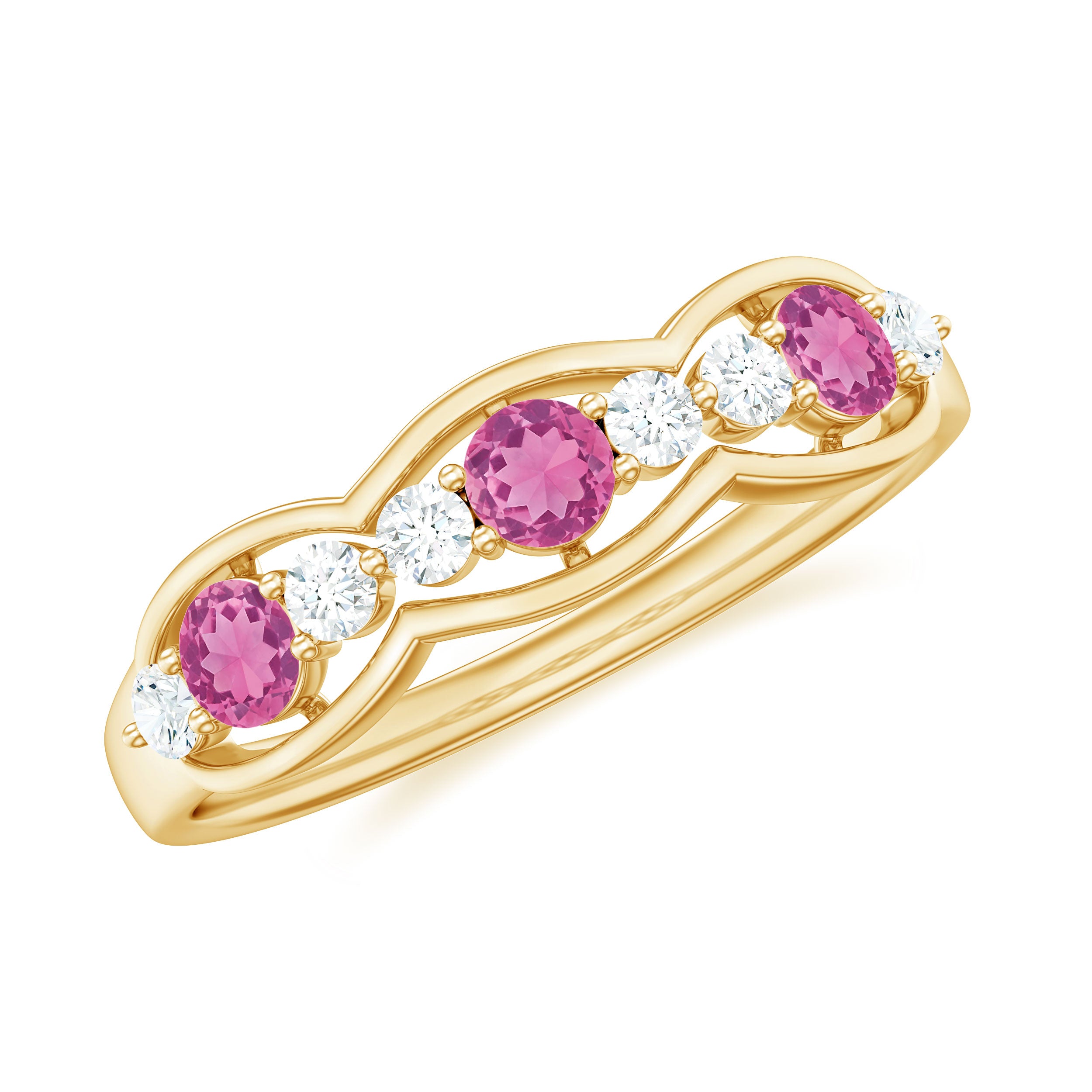 Pink Tourmaline and Diamond Wedding Anniversary Band Ring AAA - Rosec Jewels