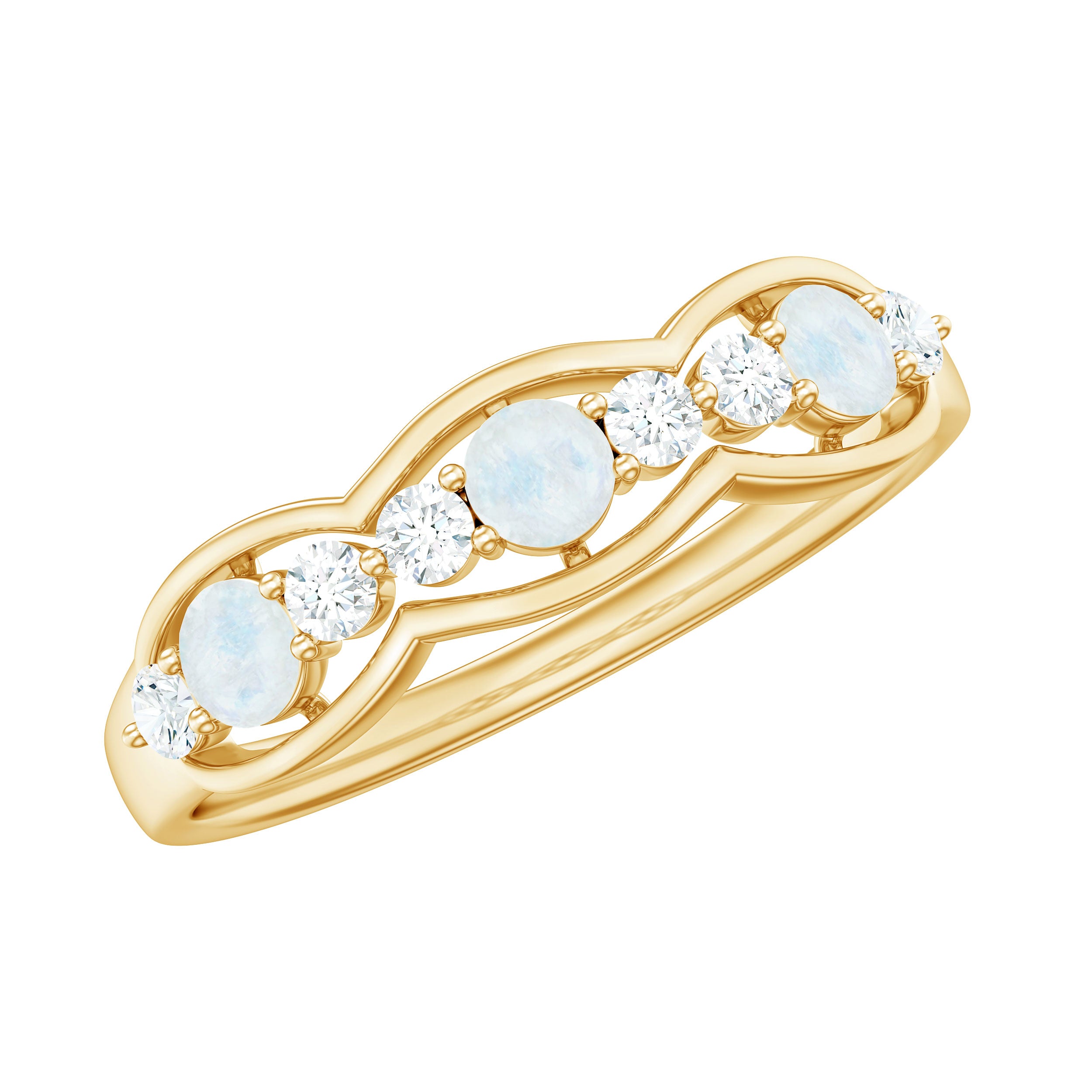 Moonstone and Diamond Wedding Anniversary Ring AAA - Rosec Jewels
