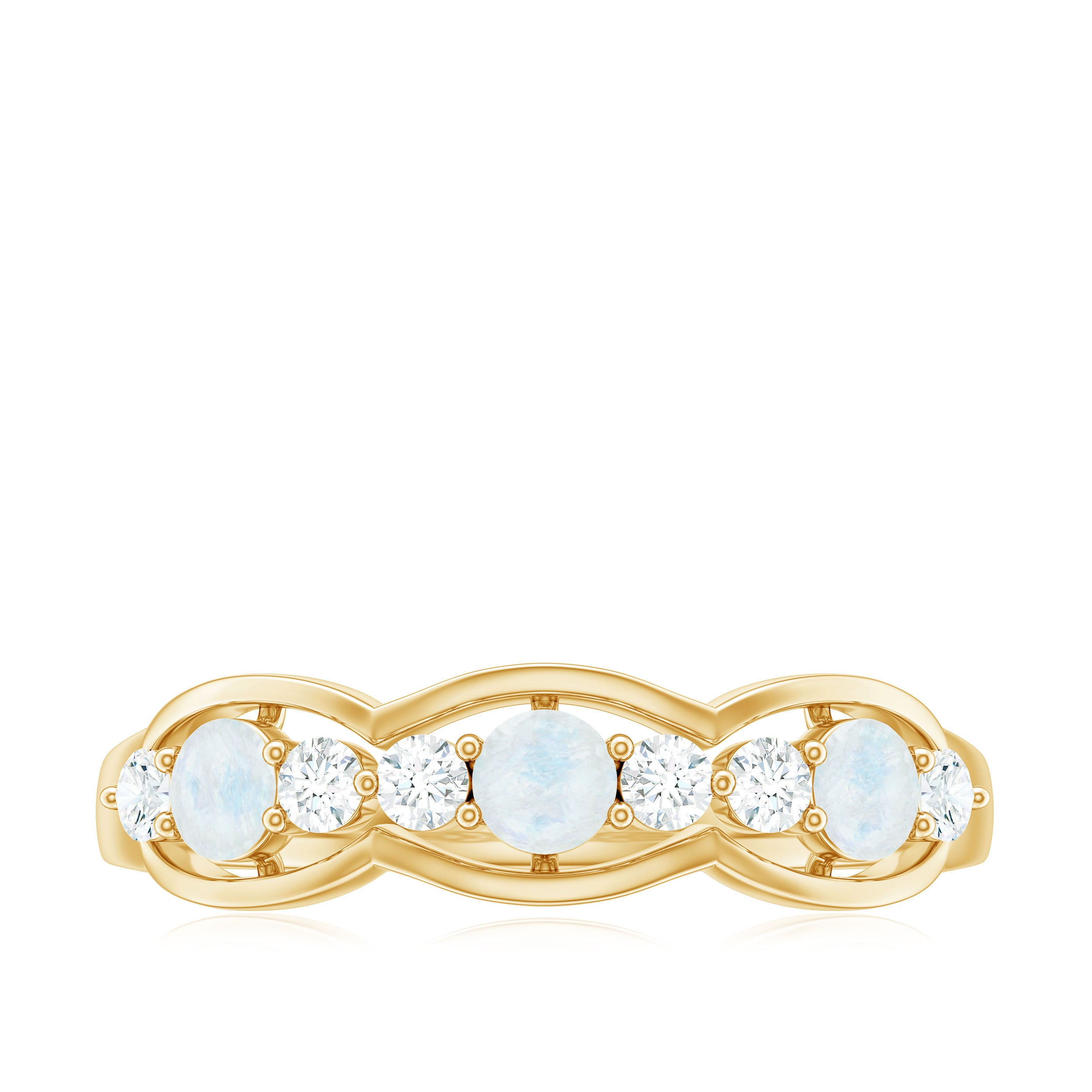 Moonstone and Diamond Wedding Anniversary Ring AAA - Rosec Jewels