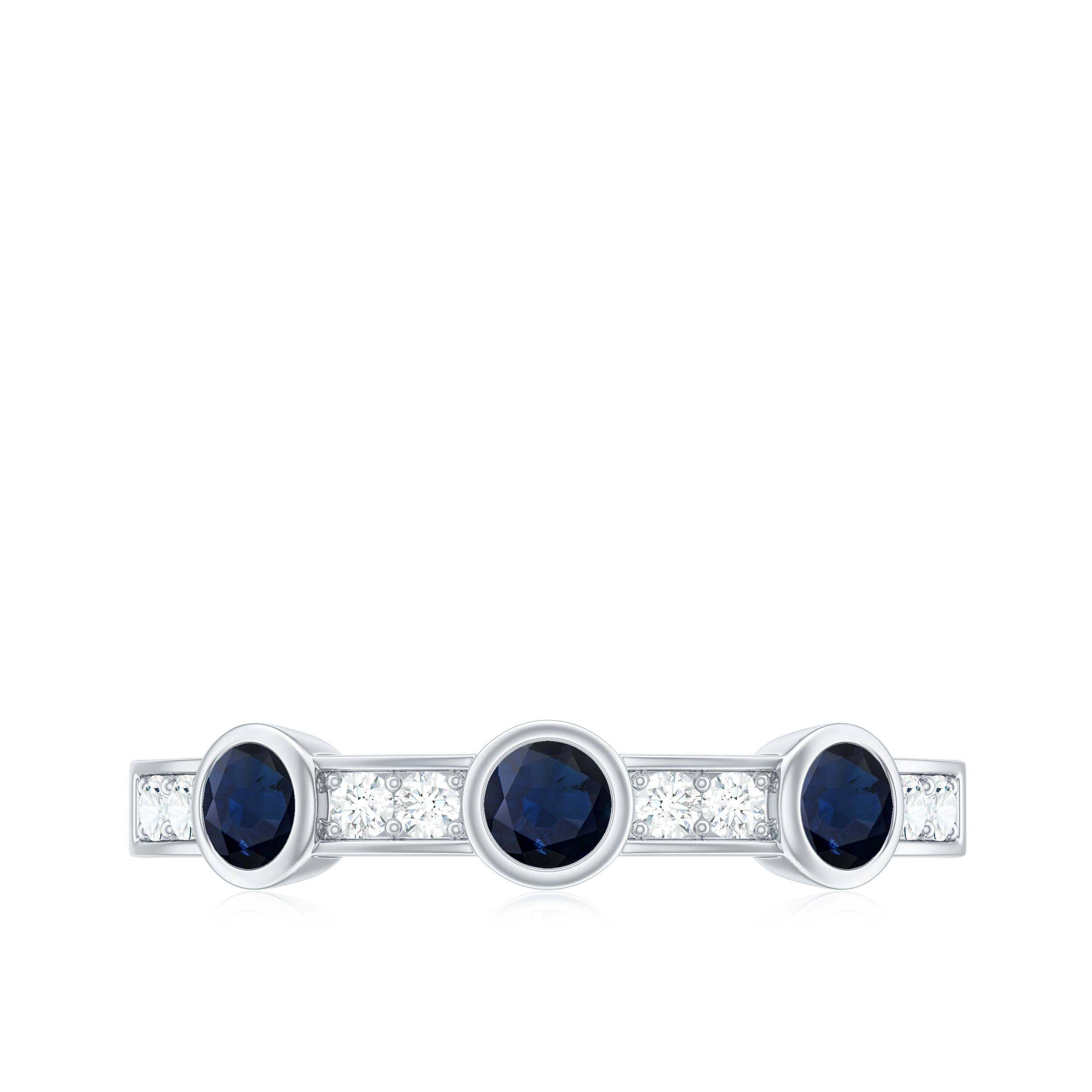 Rosec Jewels-Natural Blue Sapphire Half Eternity Ring with Diamond for Women