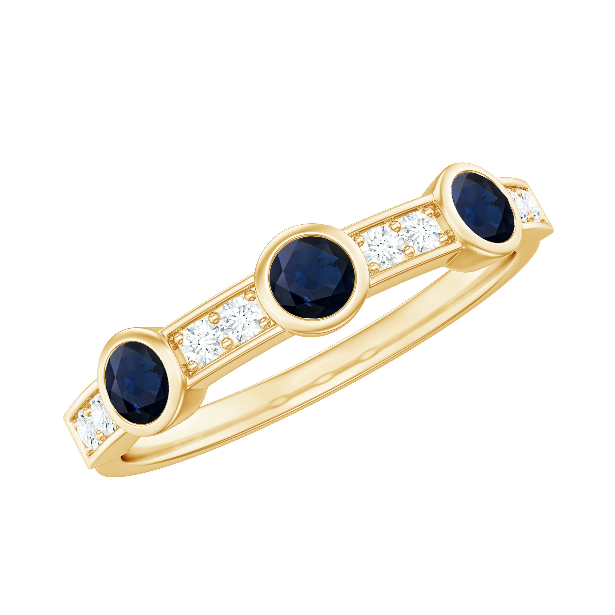 Rosec Jewels-Natural Blue Sapphire Half Eternity Ring with Diamond for Women