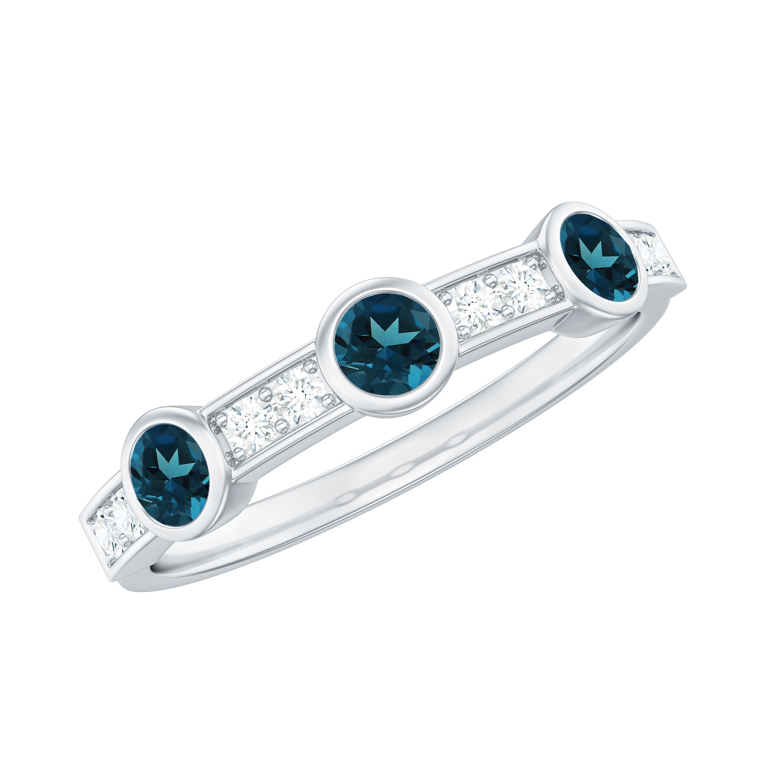 Rosec Jewels-Bezel Set London Blue Topaz Half Eternity Band with Diamond