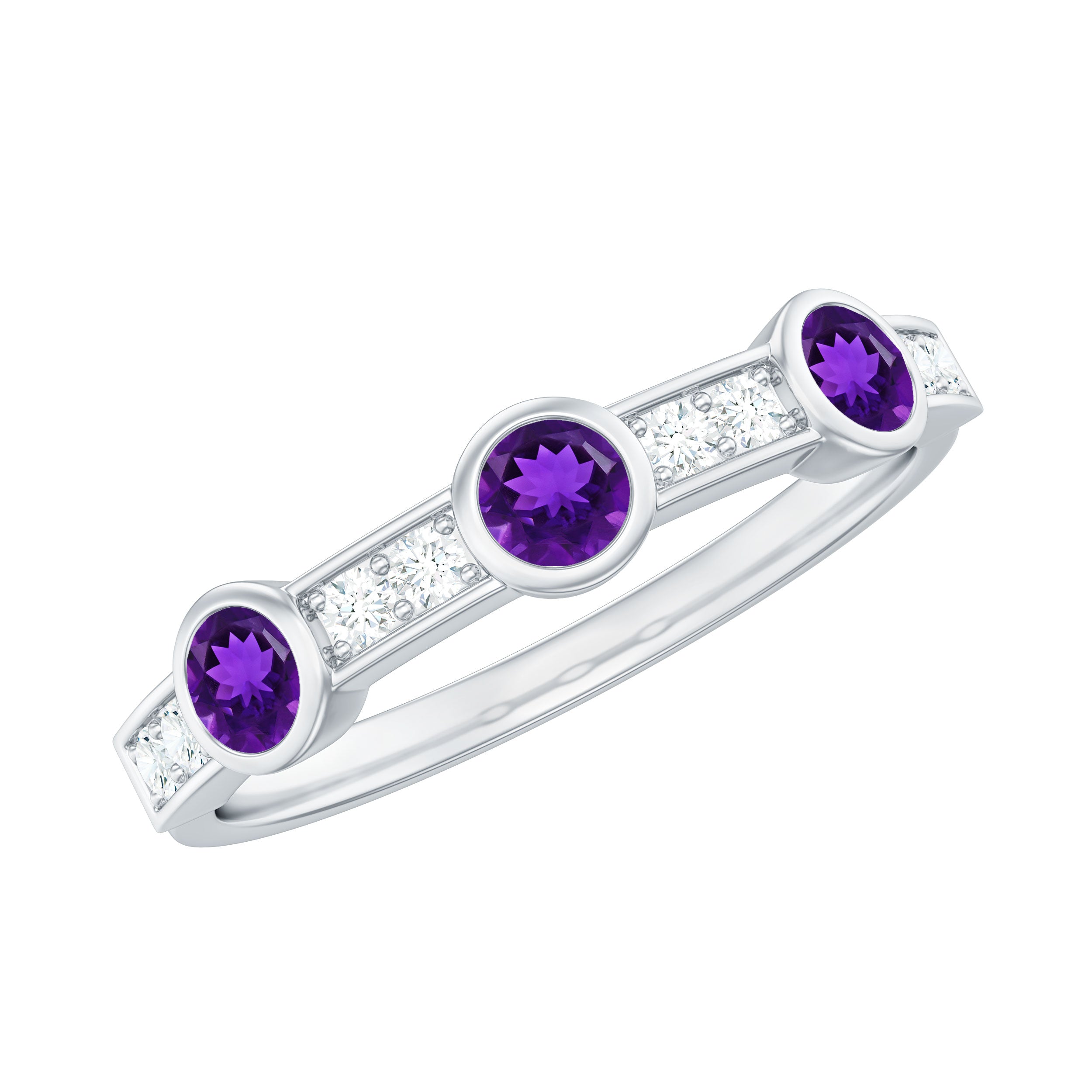 Rosec Jewels-Genuine Amethyst Diamond Half Eternity Ring in Bezel Set