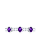 Rosec Jewels-Genuine Amethyst Diamond Half Eternity Ring in Bezel Set
