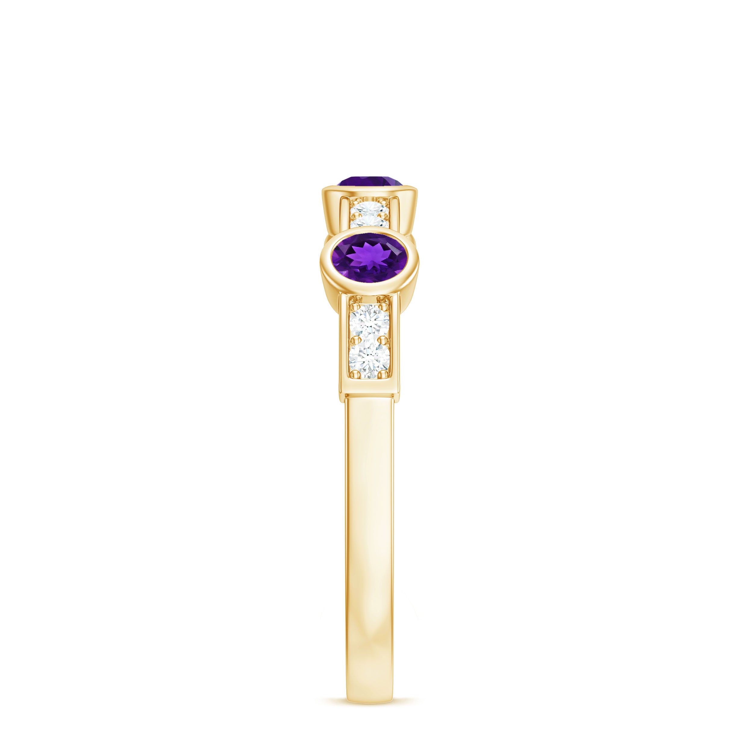 Rosec Jewels-Genuine Amethyst Diamond Half Eternity Ring in Bezel Set