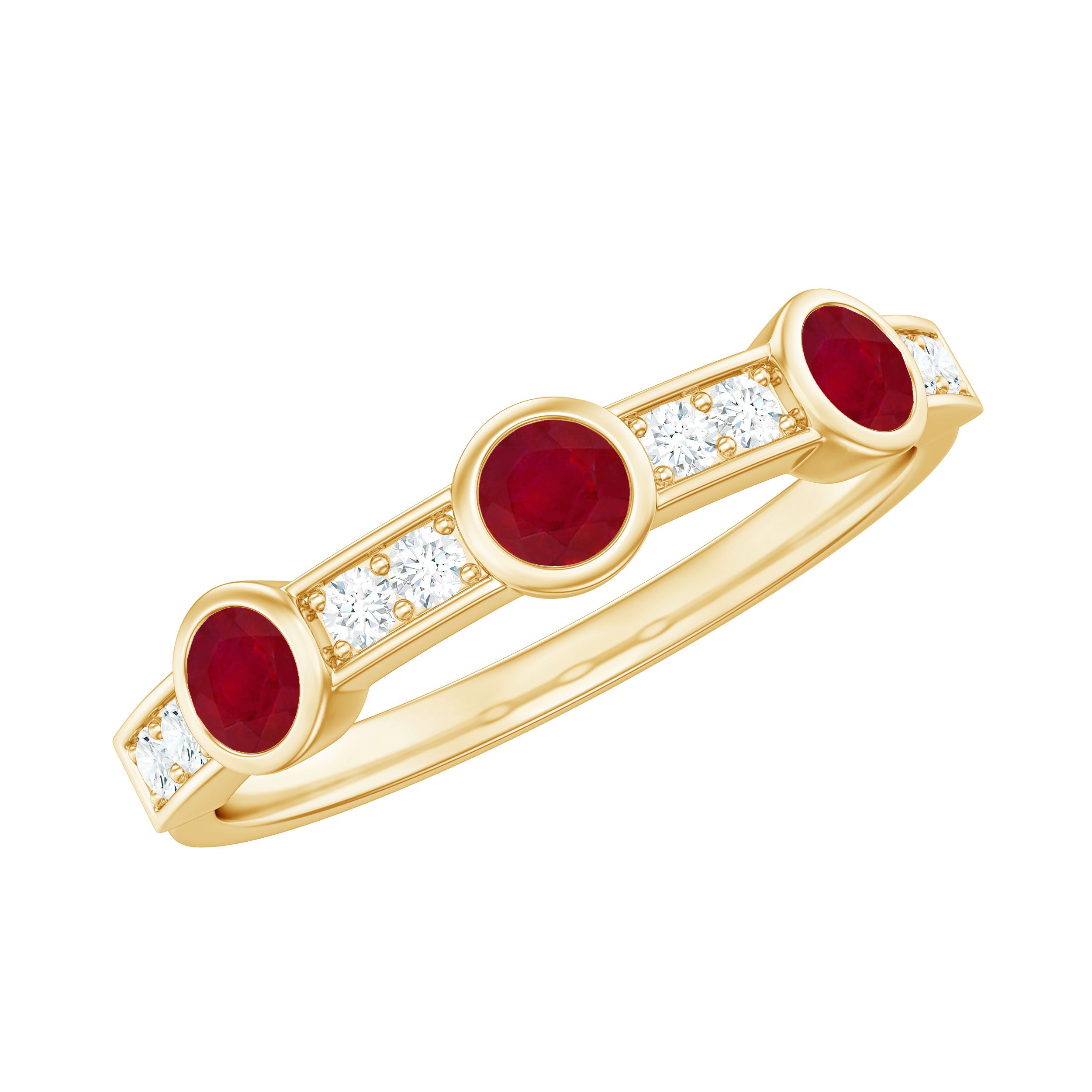 Rosec Jewels-Natural Bezel Set Ruby Half Eternity Ring with Diamond