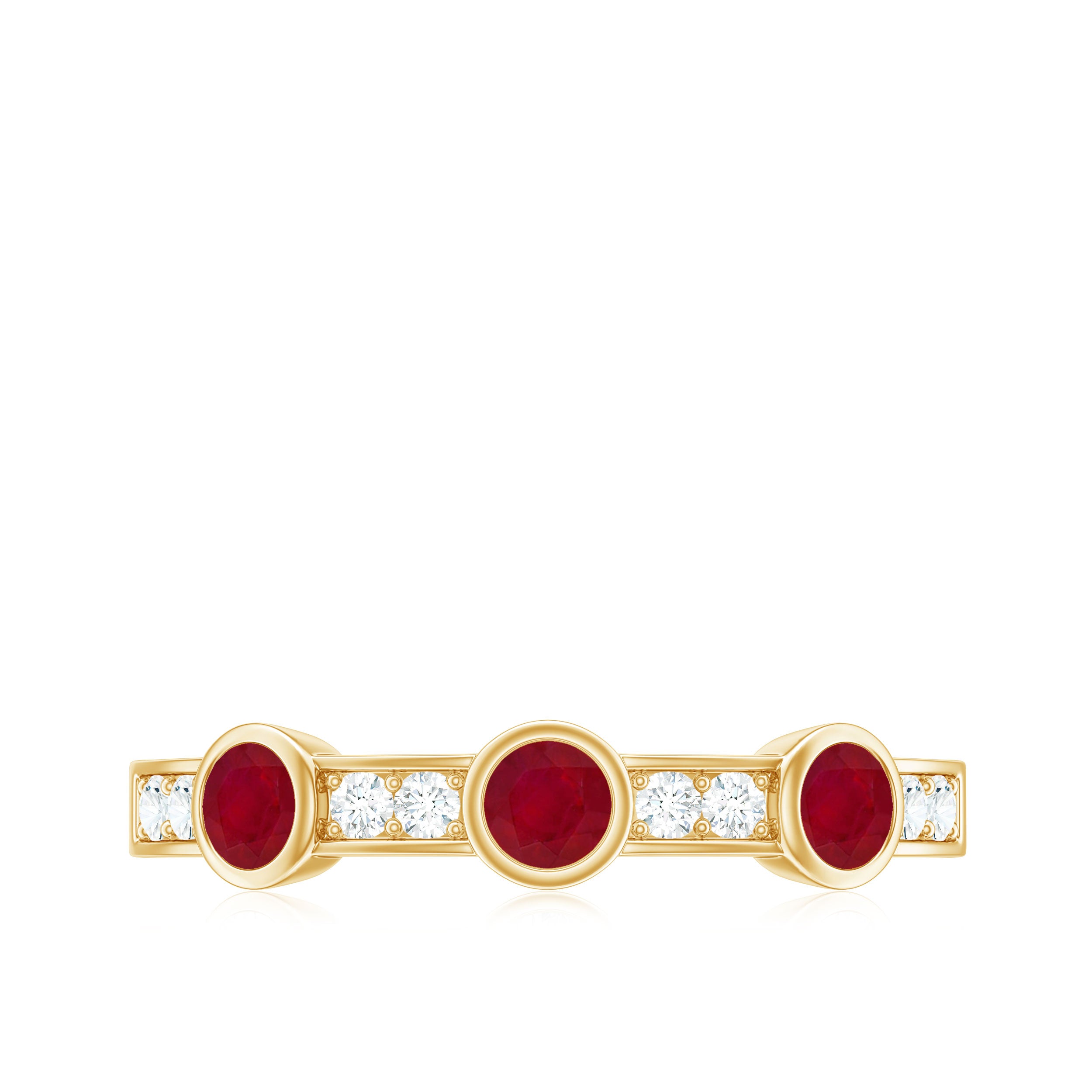 Rosec Jewels-Natural Bezel Set Ruby Half Eternity Ring with Diamond