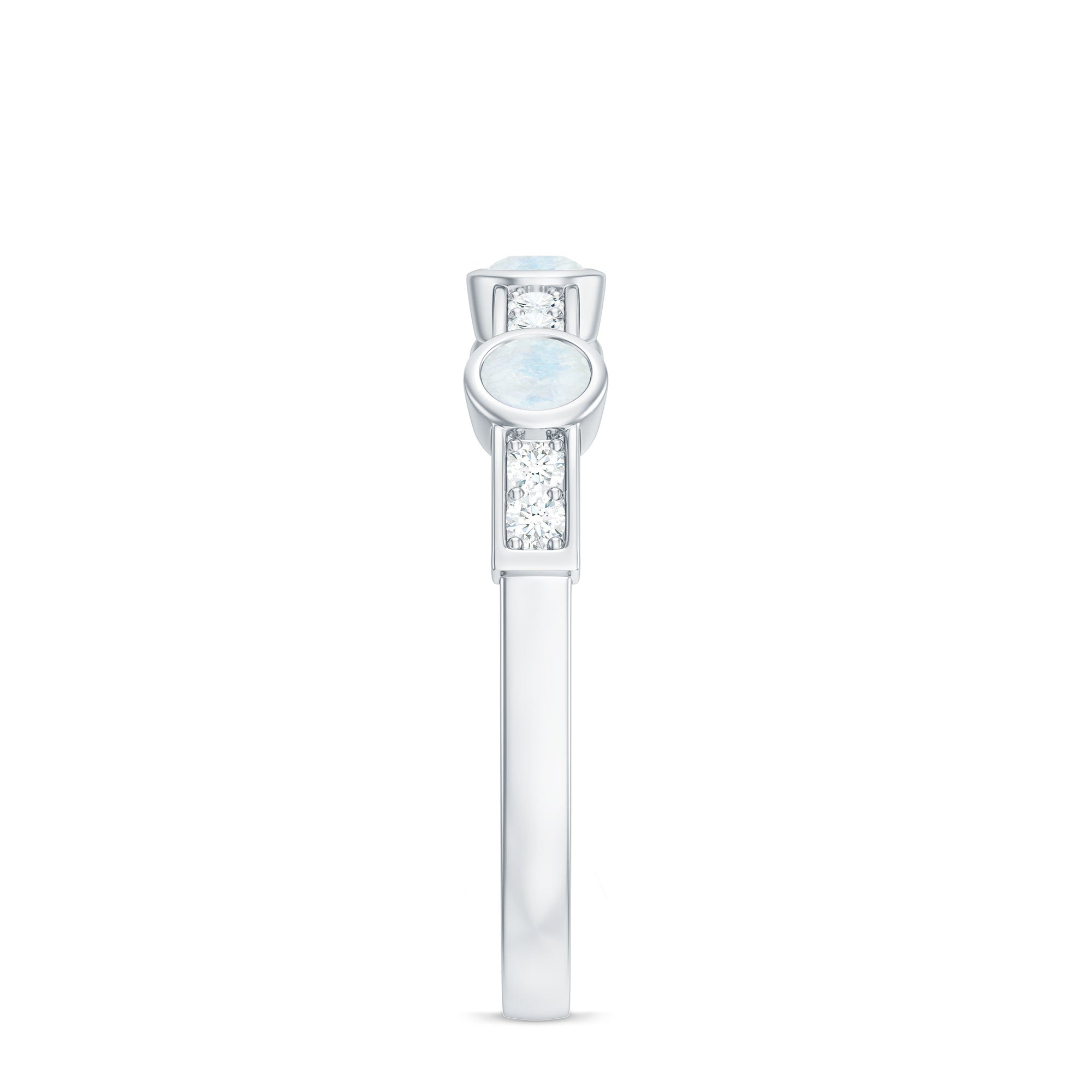 Rosec Jewels-Minimal Half Eternity Ring with Moonstone and Diamond