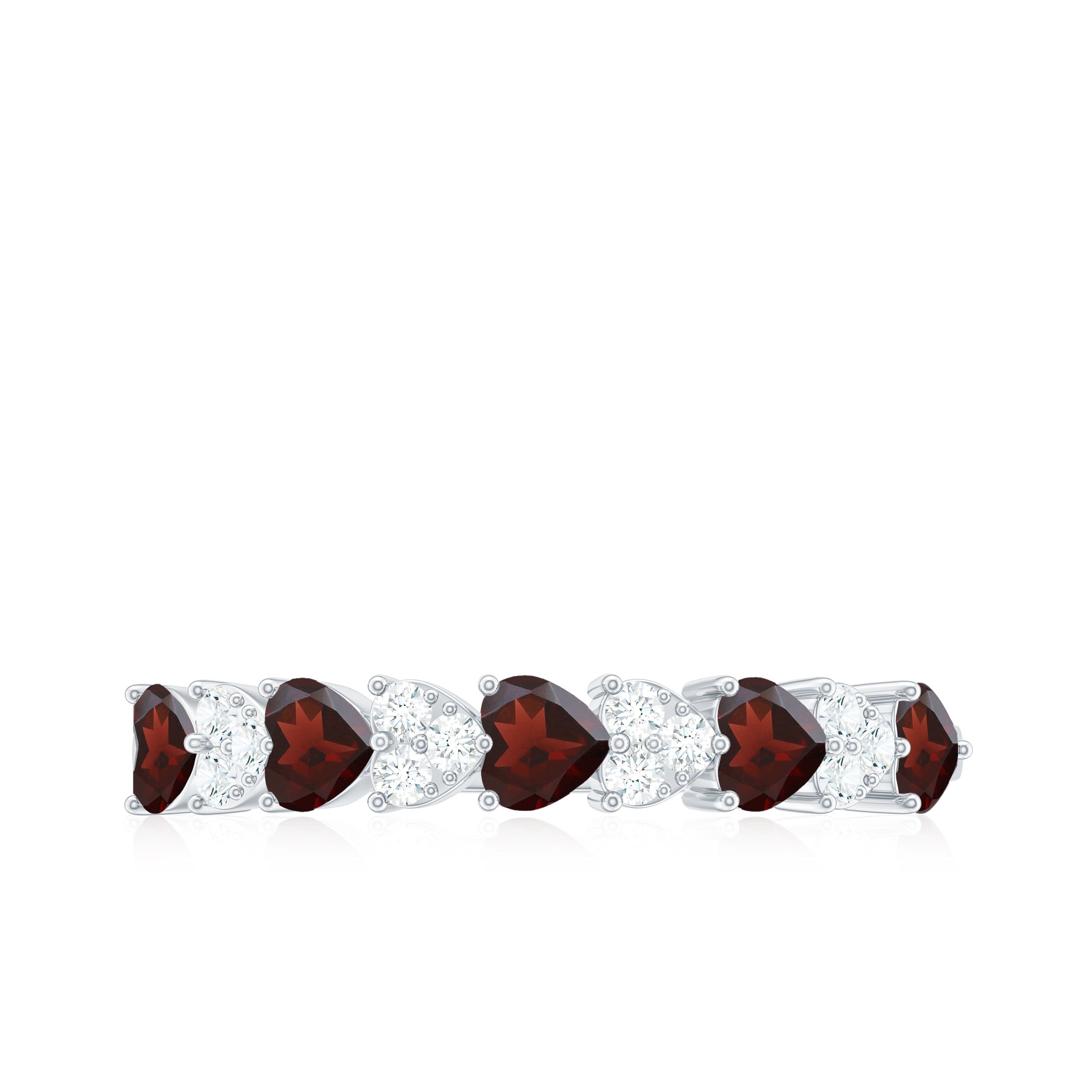 Rosec Jewels-Natural Garnet Diamond Heart Eternity Ring in East West Style