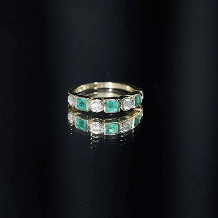 Real Emerald and Diamond Half Eternity Wedding Band in Bezel Set AAA - Rosec Jewels