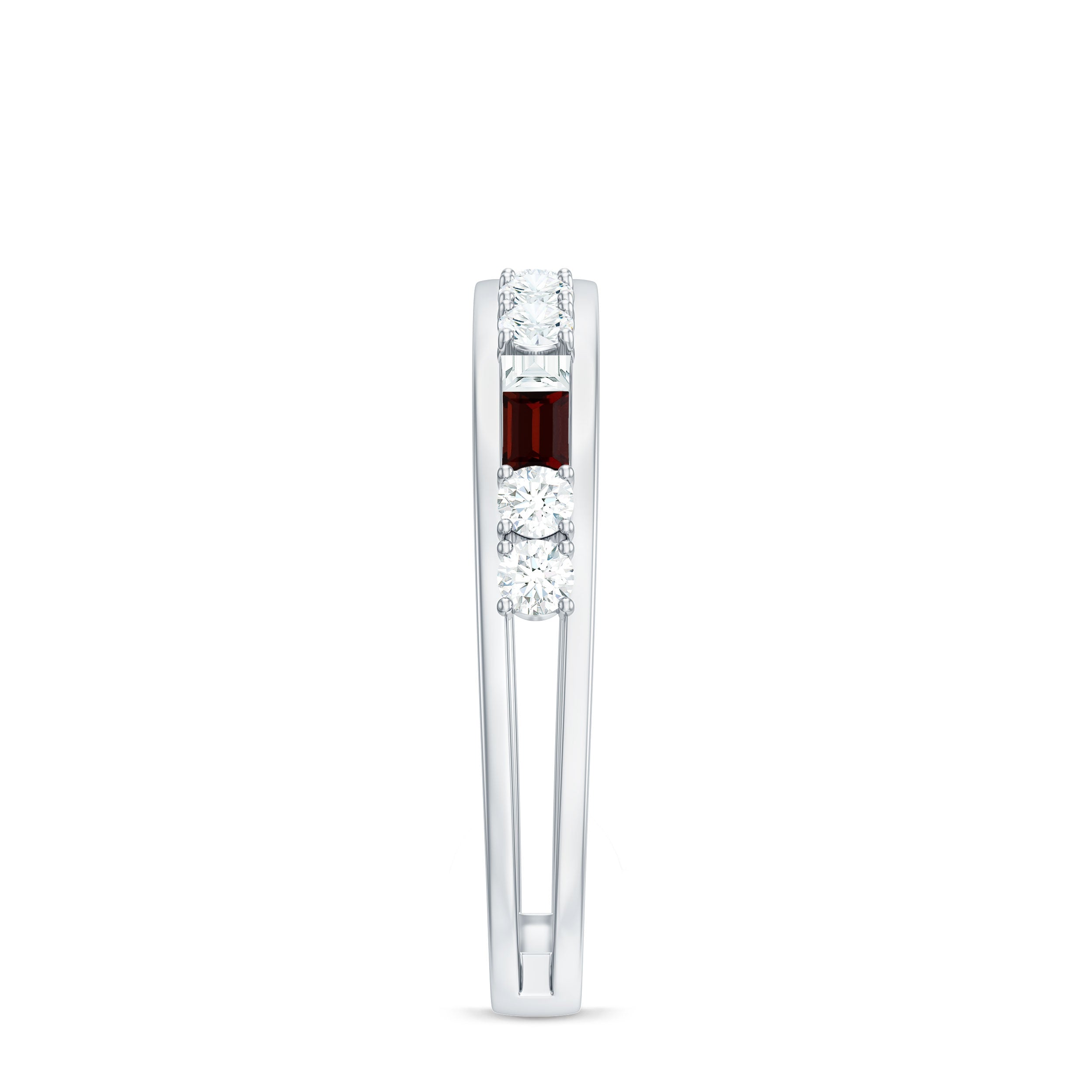 Genuine Baguette Garnet Half Eternity Band with Diamond AAA - Rosec Jewels