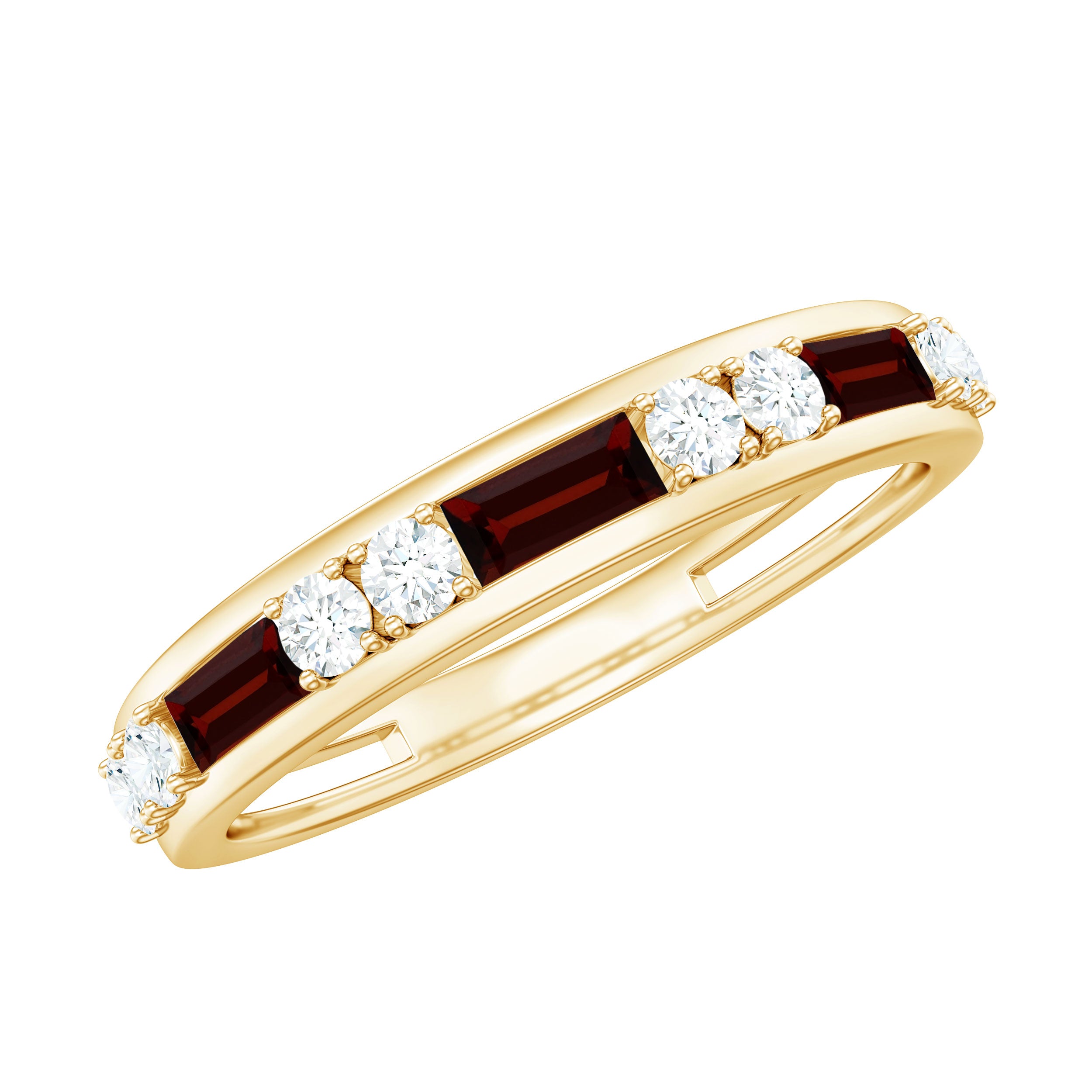 Genuine Baguette Garnet Half Eternity Band with Diamond AAA - Rosec Jewels