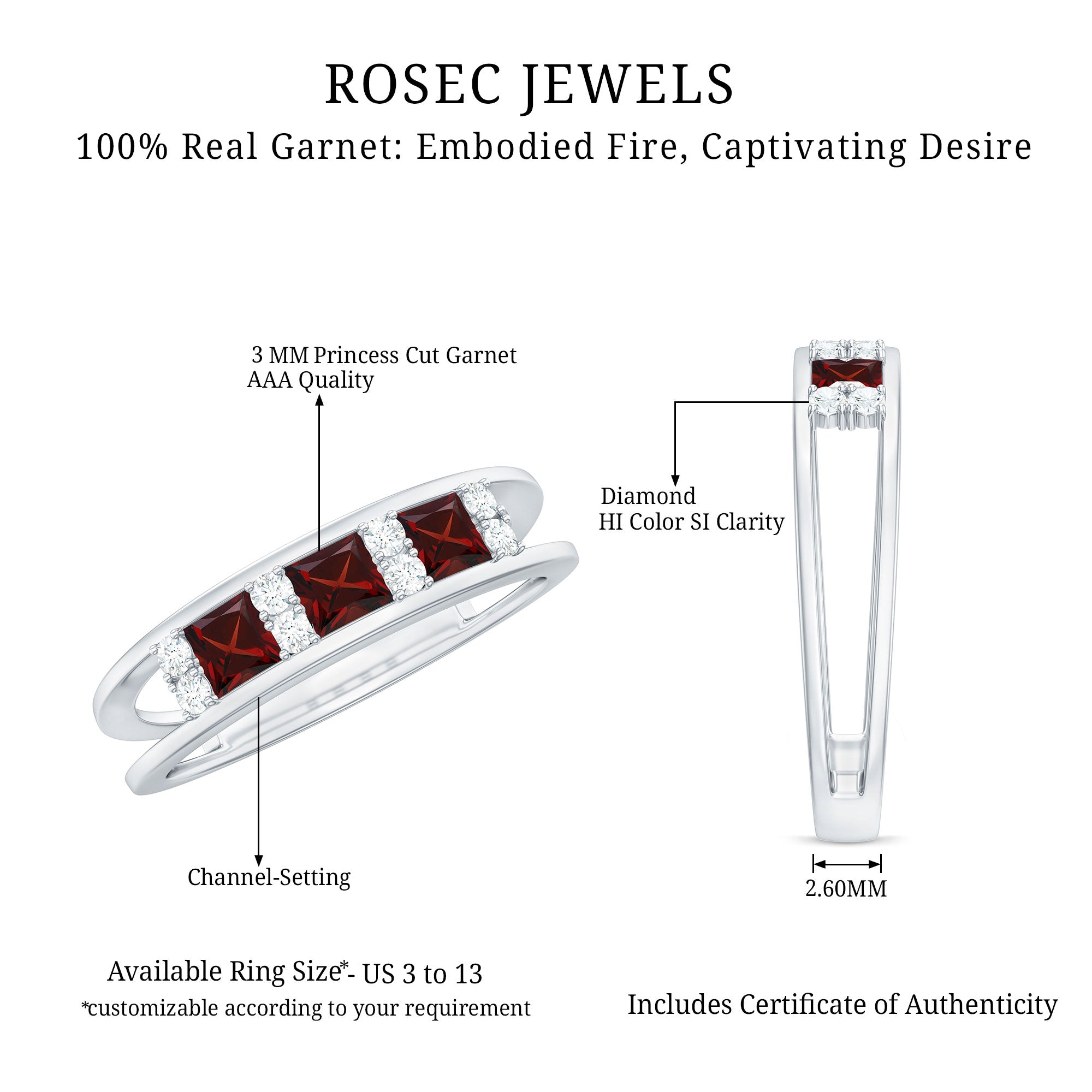 Rosec Jewels-Natural Princess Cut Garnet Diamond Wedding Band
