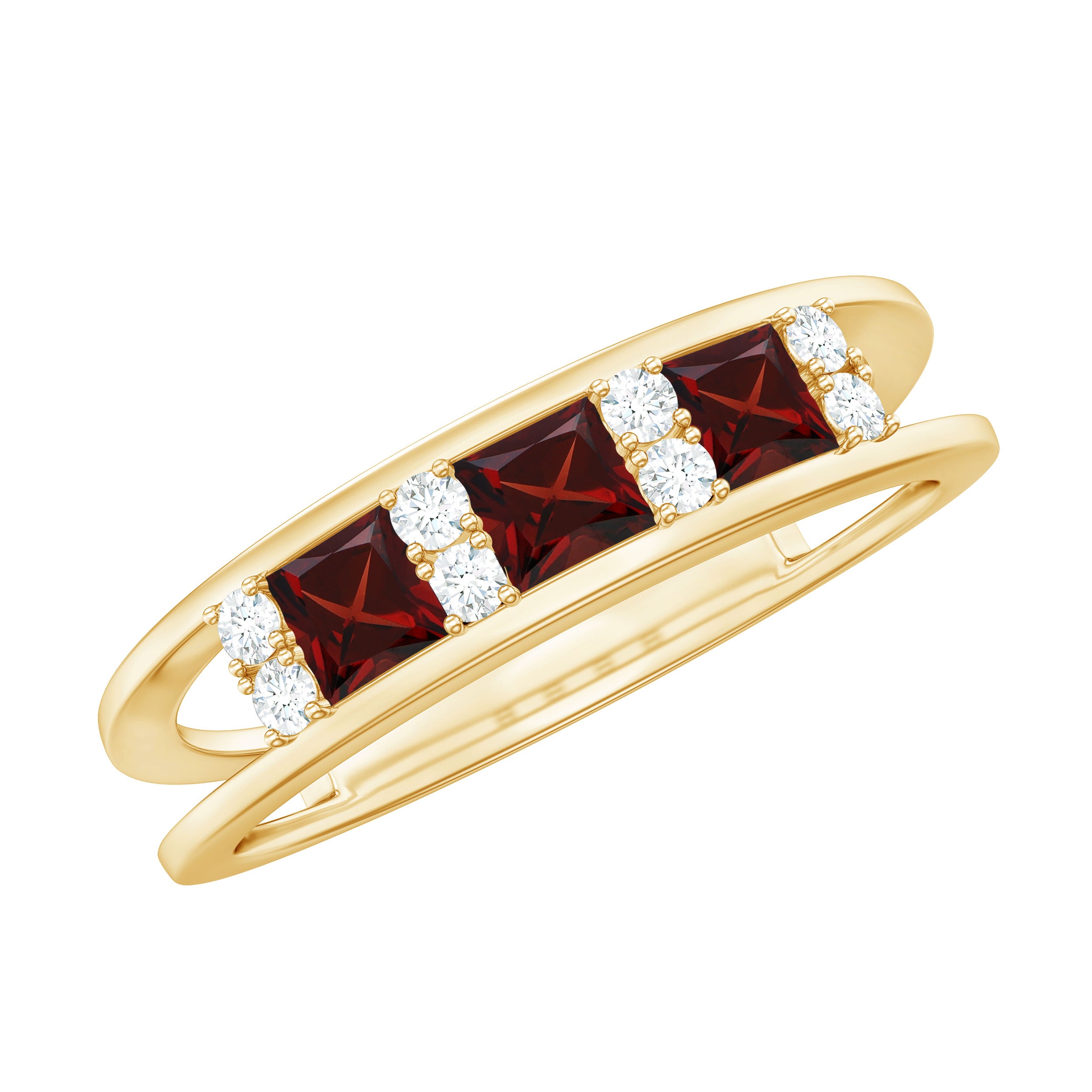 Rosec Jewels-Natural Princess Cut Garnet Diamond Wedding Band