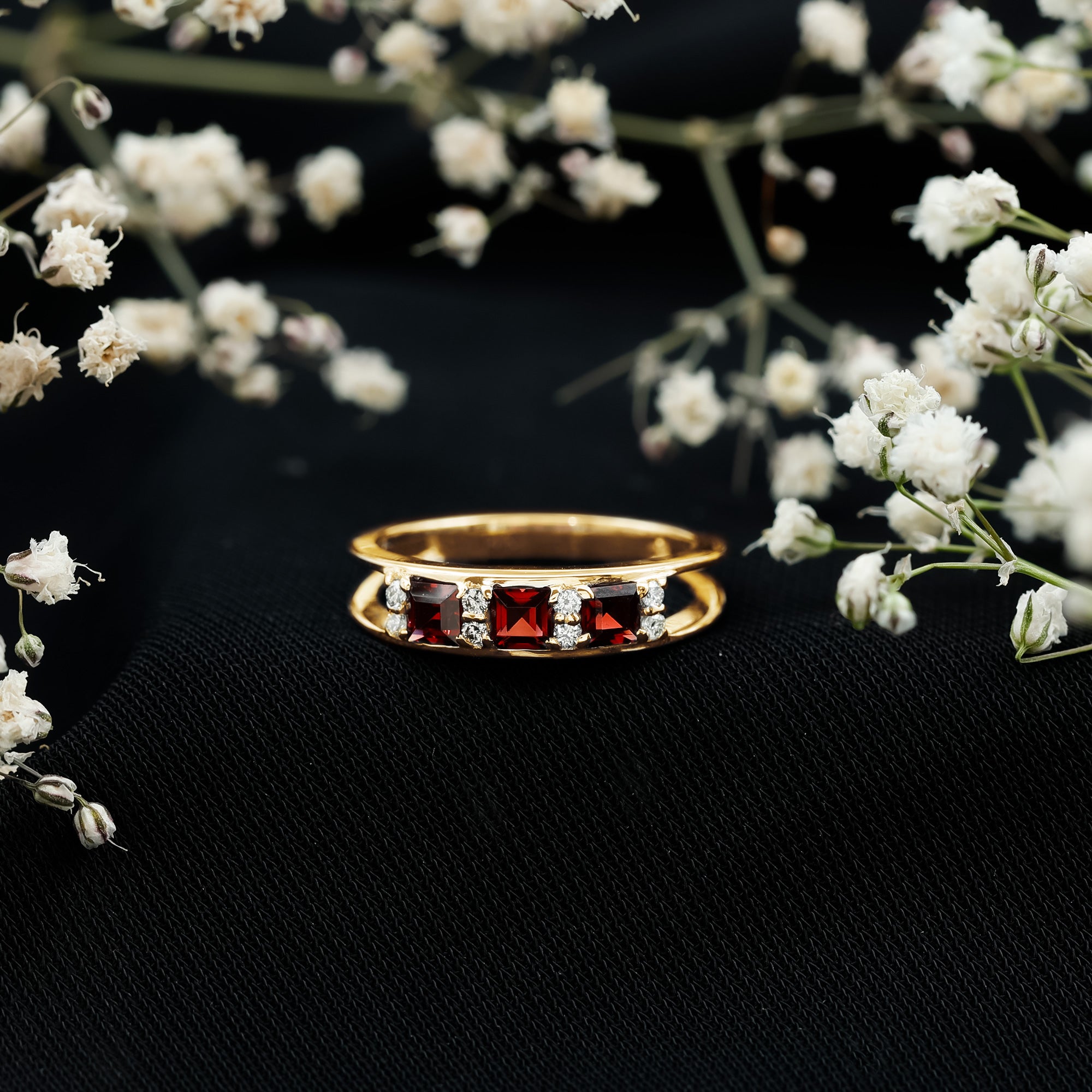 Rosec Jewels-Natural Princess Cut Garnet Diamond Wedding Band