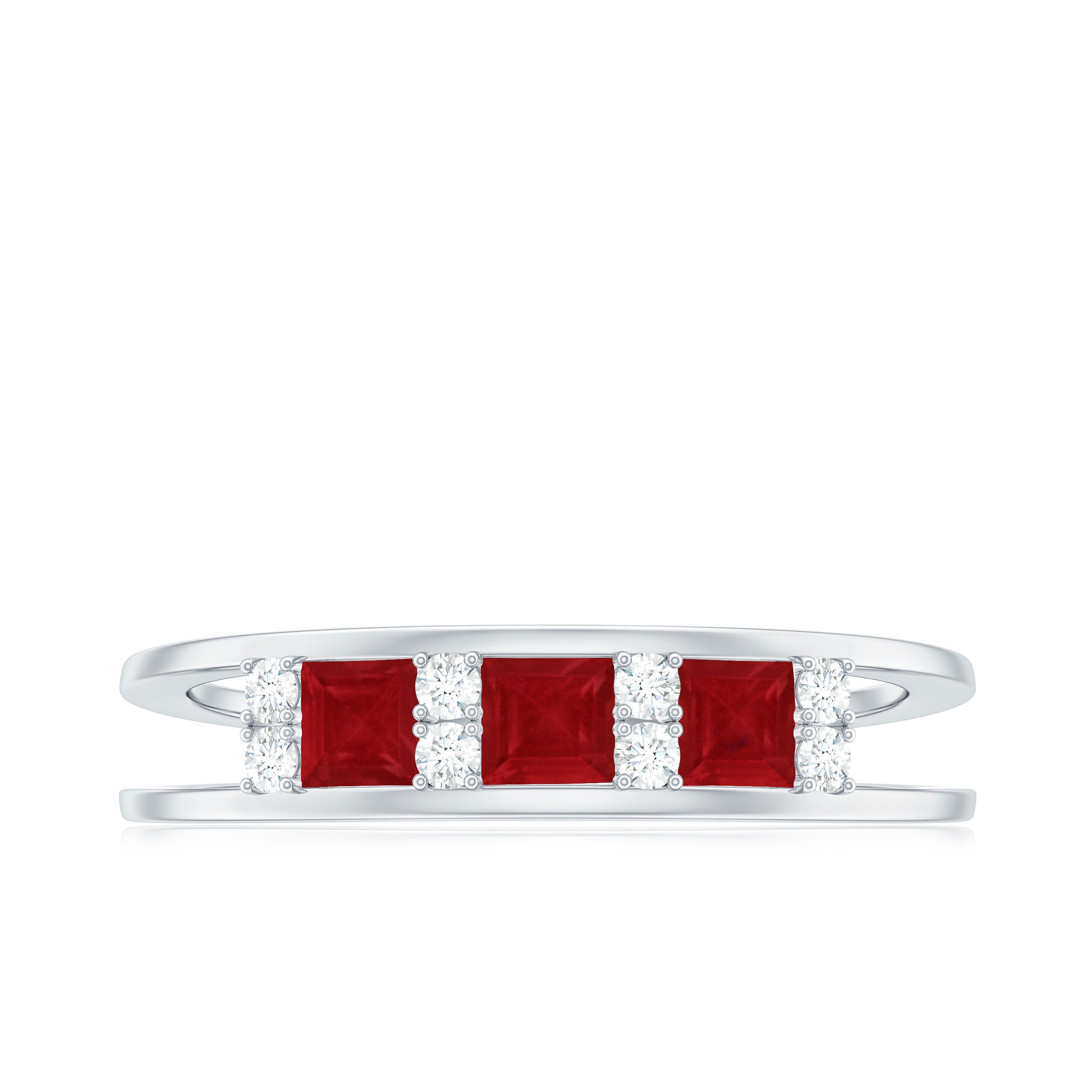 Rosec Jewels-Natural Princess cut Ruby Double Band Ring with Diamond