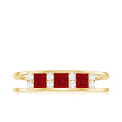 Rosec Jewels-Natural Princess cut Ruby Double Band Ring with Diamond