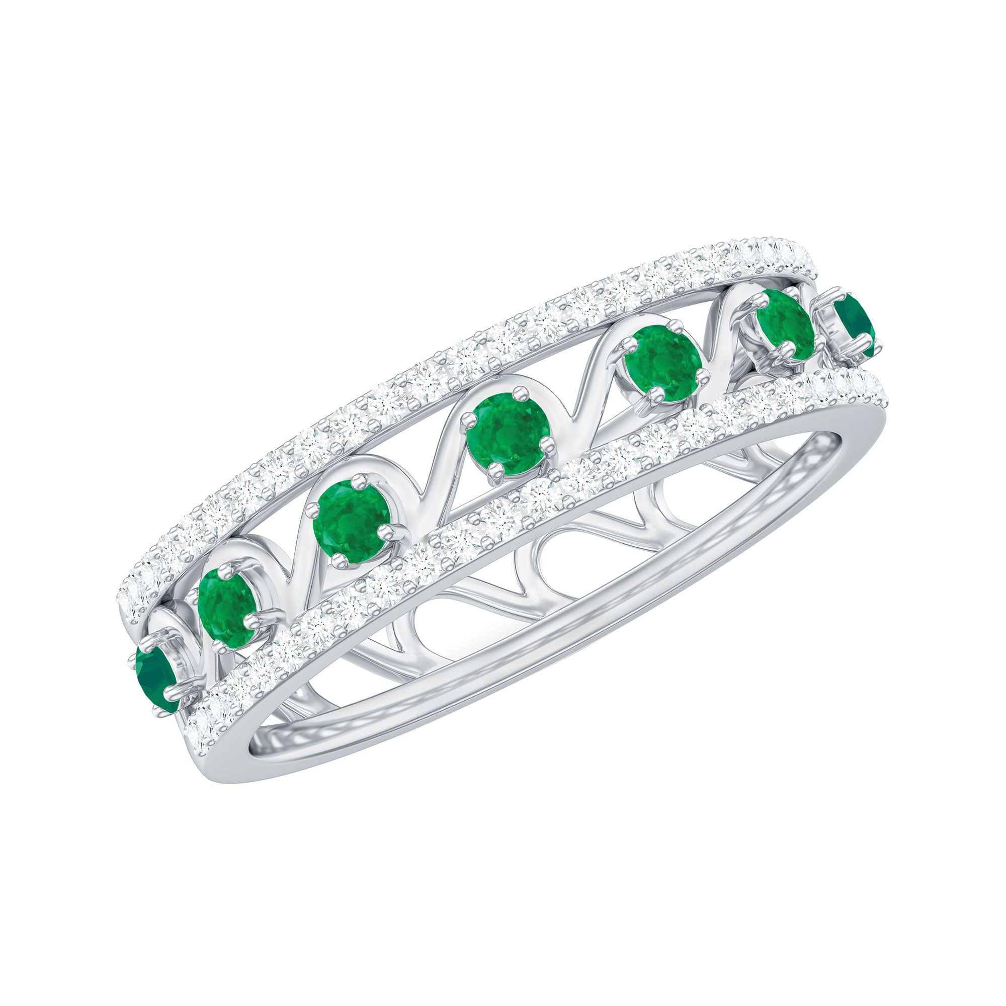 Rosec Jewels-Designer Emerald Diamond Wedding Band Ring with Certificate