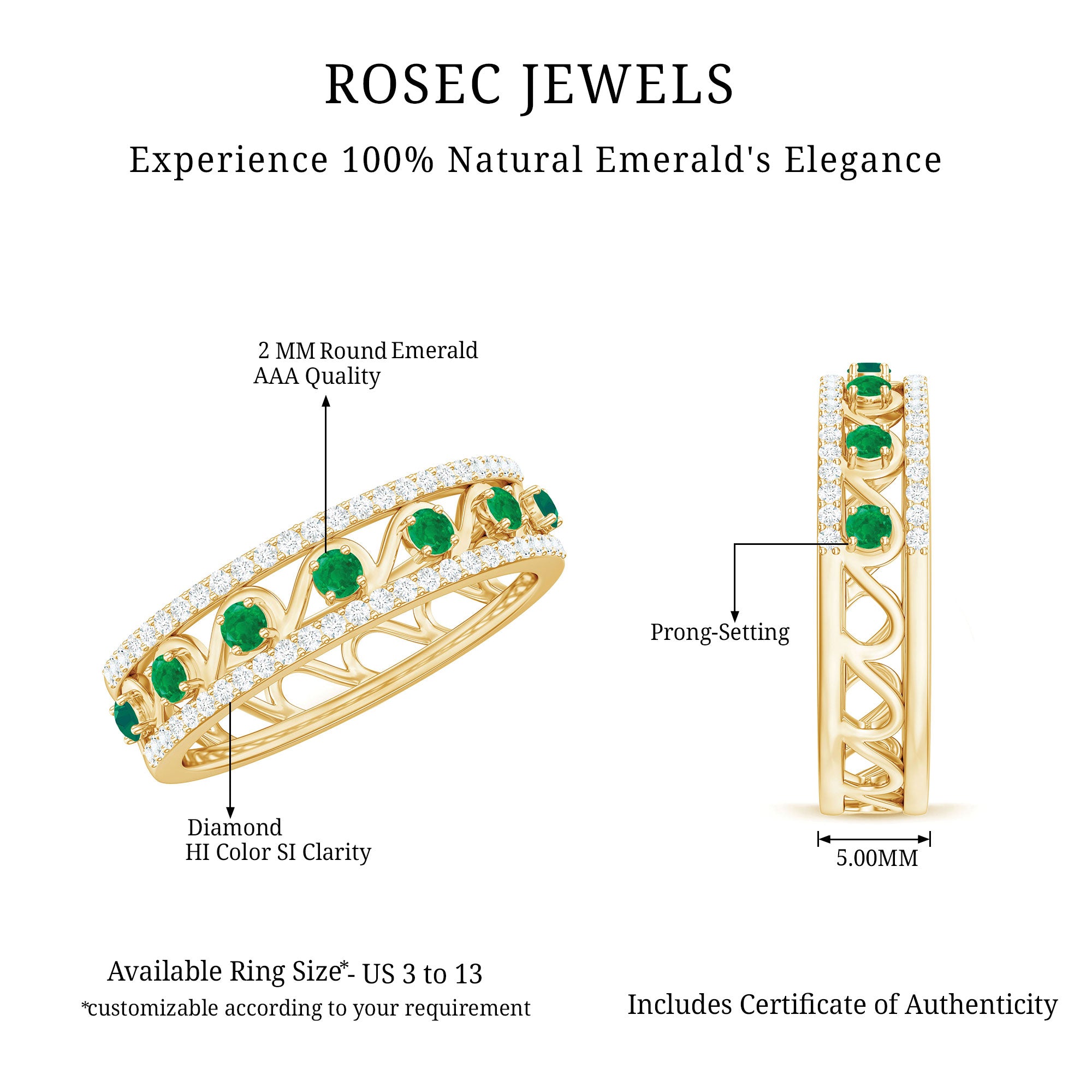 Rosec Jewels-Designer Emerald Diamond Wedding Band Ring with Certificate