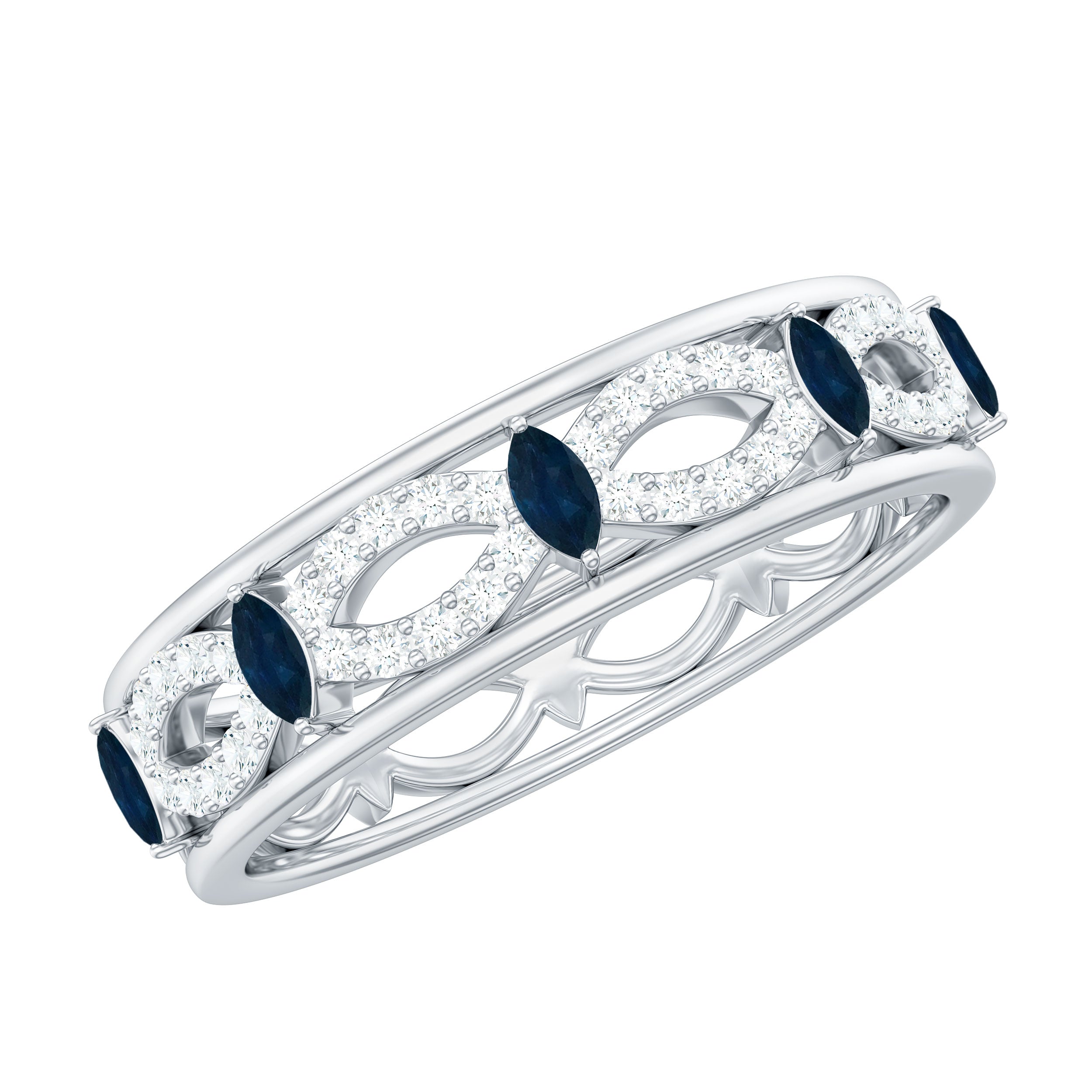 Rosec Jewels-Natural Blue Sapphire Infinity Wedding Band with Diamond