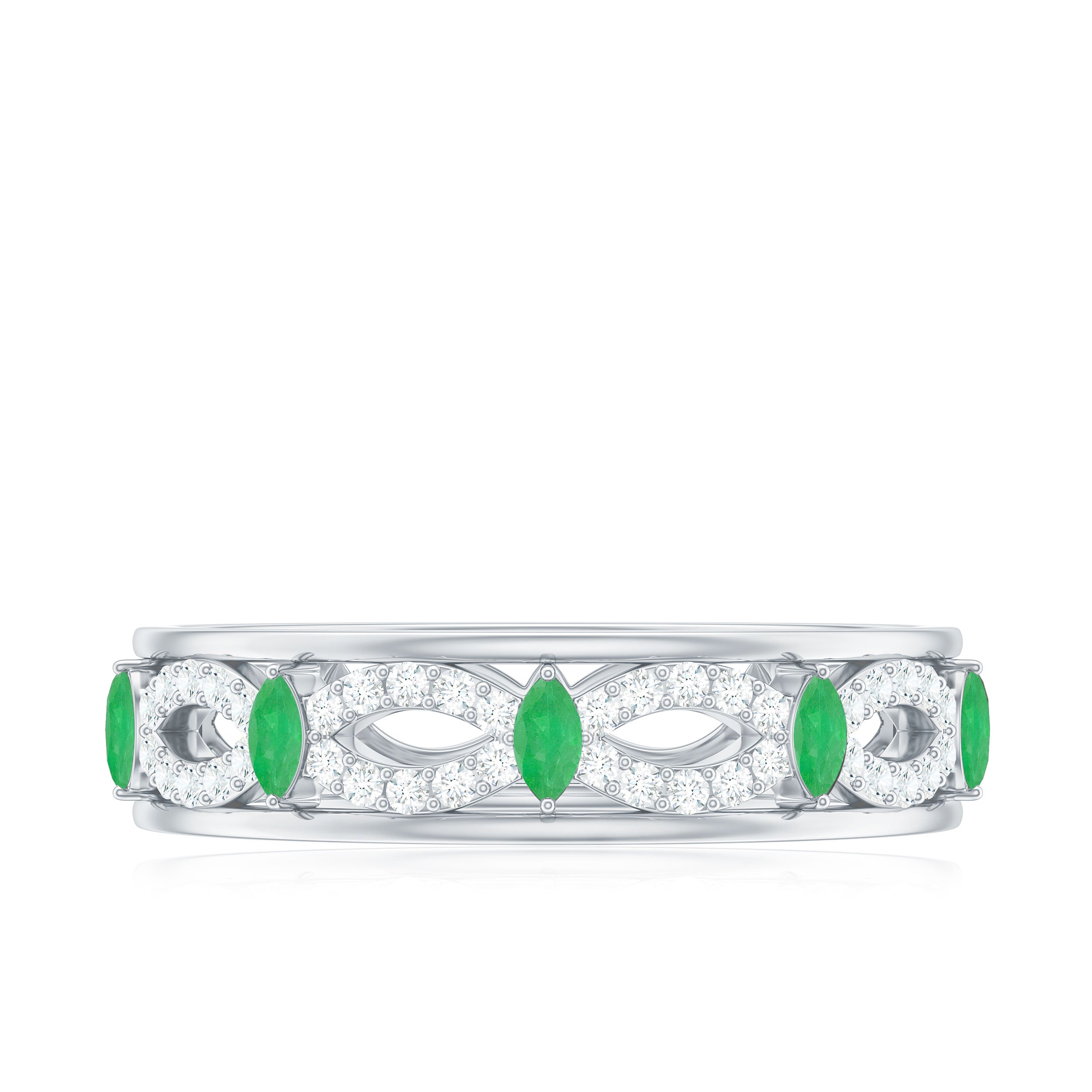 Genuine Emerald Diamond Eternity Wedding Band with Infinity Shank AAA - Rosec Jewels
