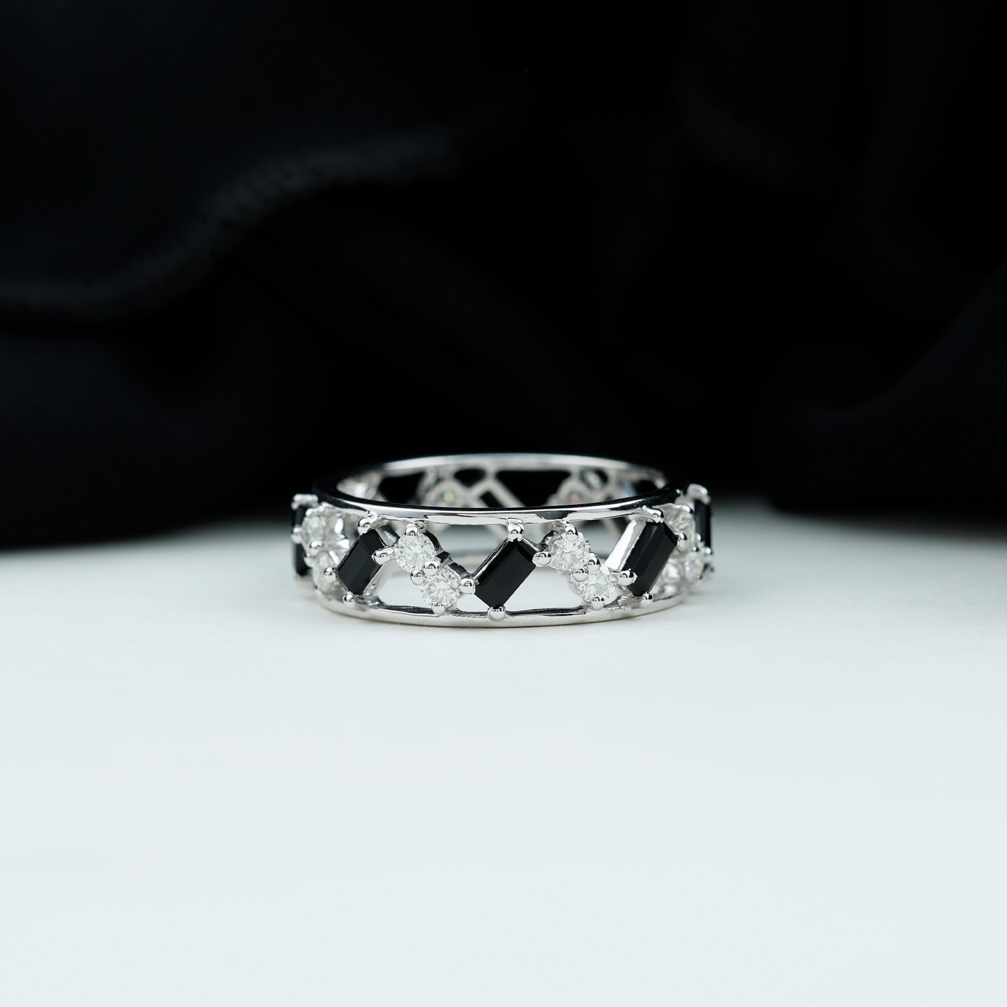 2.50 CT Baguette Cut Black Onyx and Diamond Eternity Ring Black Onyx - ( AAA ) - Quality - Rosec Jewels