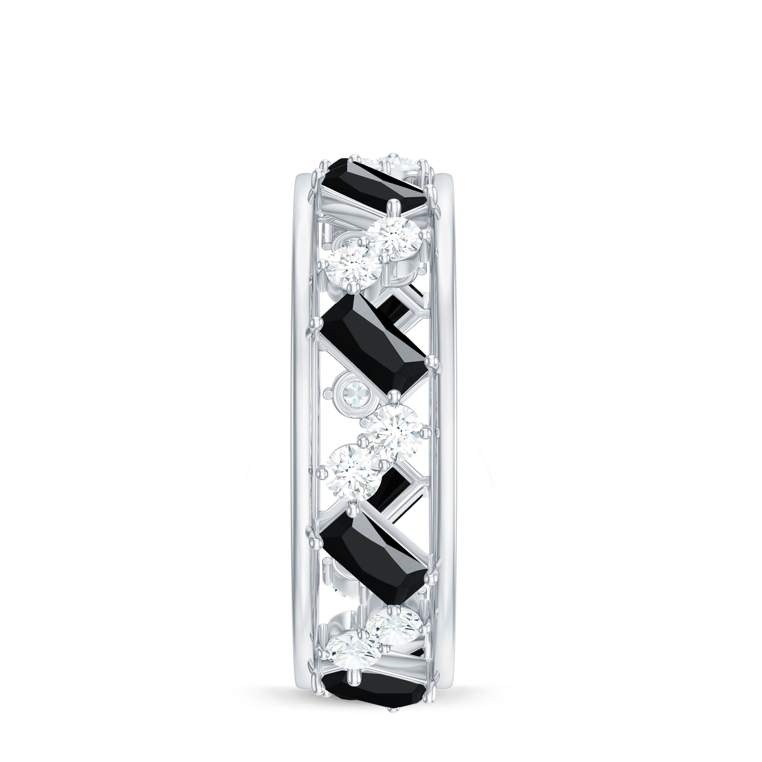 Rosec Jewels-Natural Black Spinel Diamond Eternity Band Ring for Anniversary