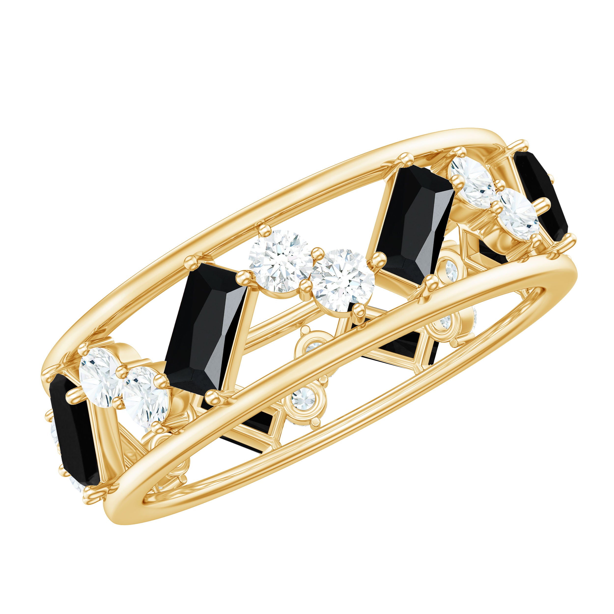 Rosec Jewels-Natural Black Spinel Diamond Eternity Band Ring for Anniversary