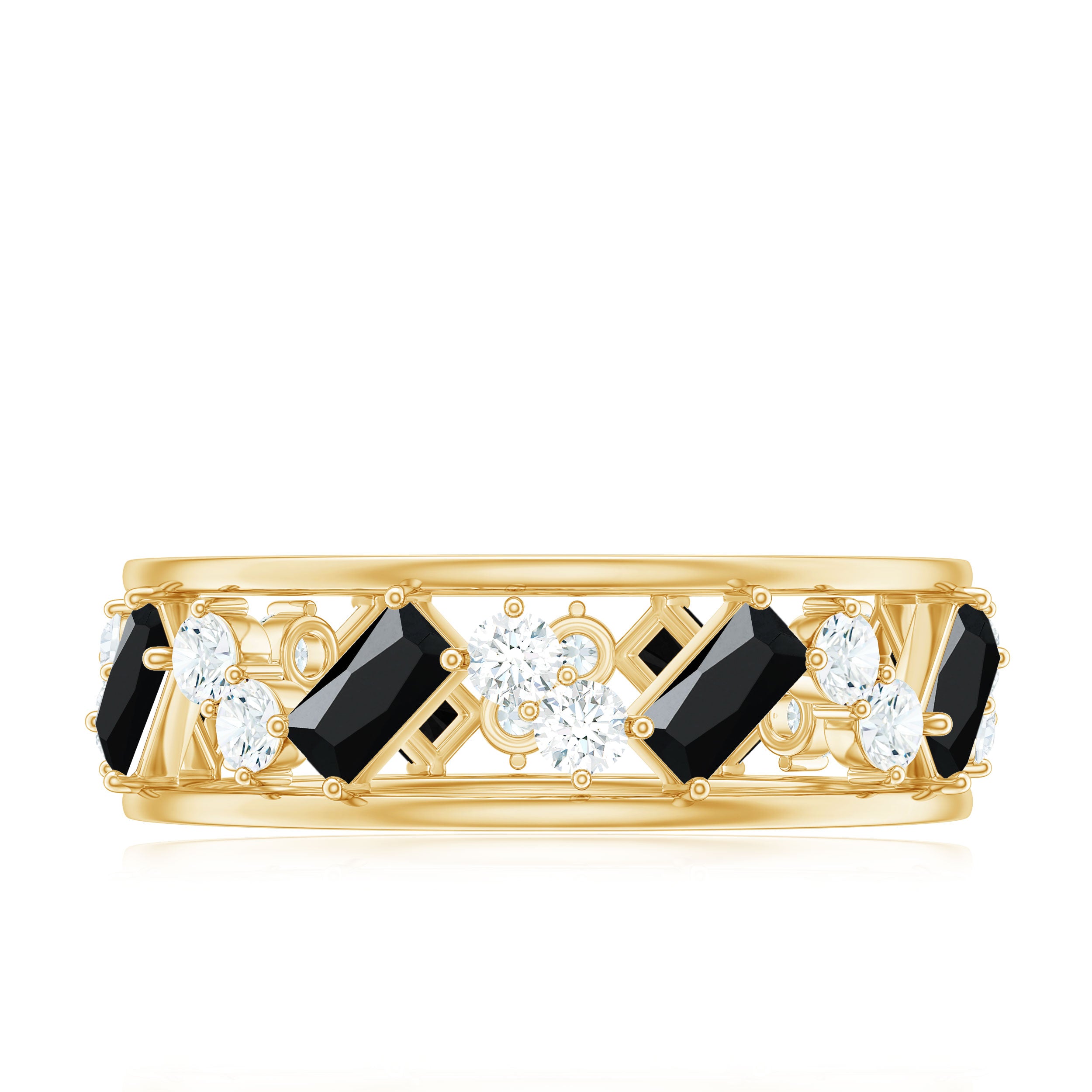 Rosec Jewels-Natural Black Spinel Diamond Eternity Band Ring for Anniversary
