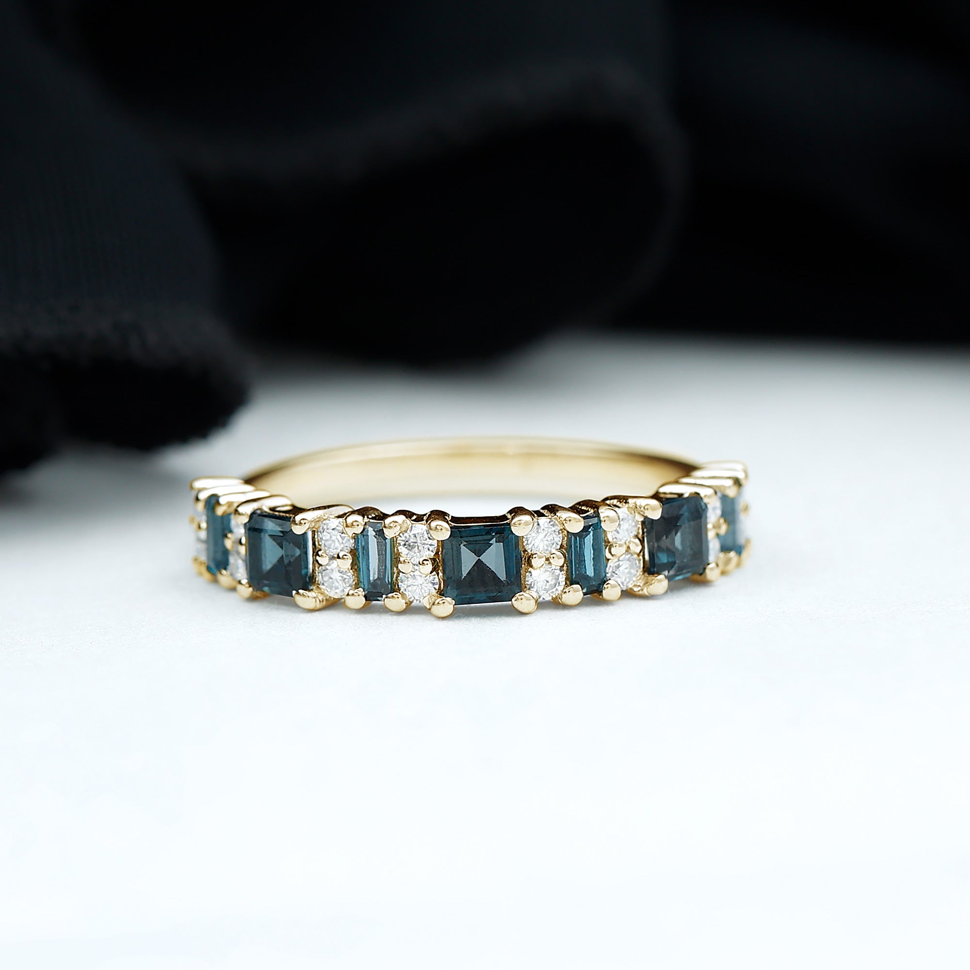 London Blue Topaz and Moissanite Eternity Ring in Prong Setting London Blue Topaz - ( AAA ) - Quality - Rosec Jewels