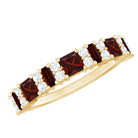 Natural Red Garnet Half Eternity Ring with Diamond AAA - Rosec Jewels