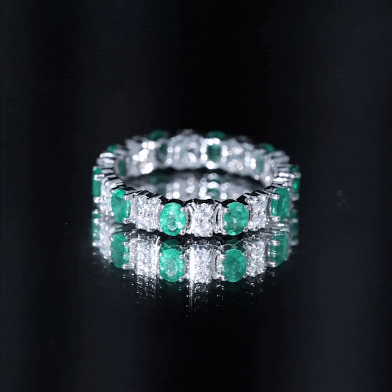 Rosec Jewels-Oval Emerald and Moissanite Eternity Wedding Band