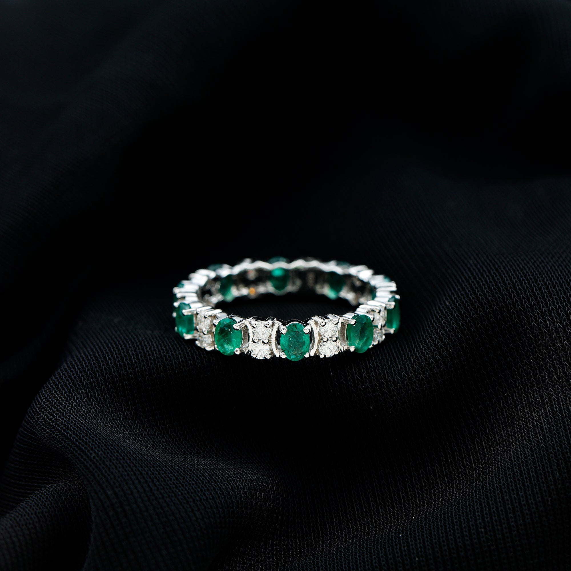 Rosec Jewels-Oval Emerald and Moissanite Eternity Wedding Band