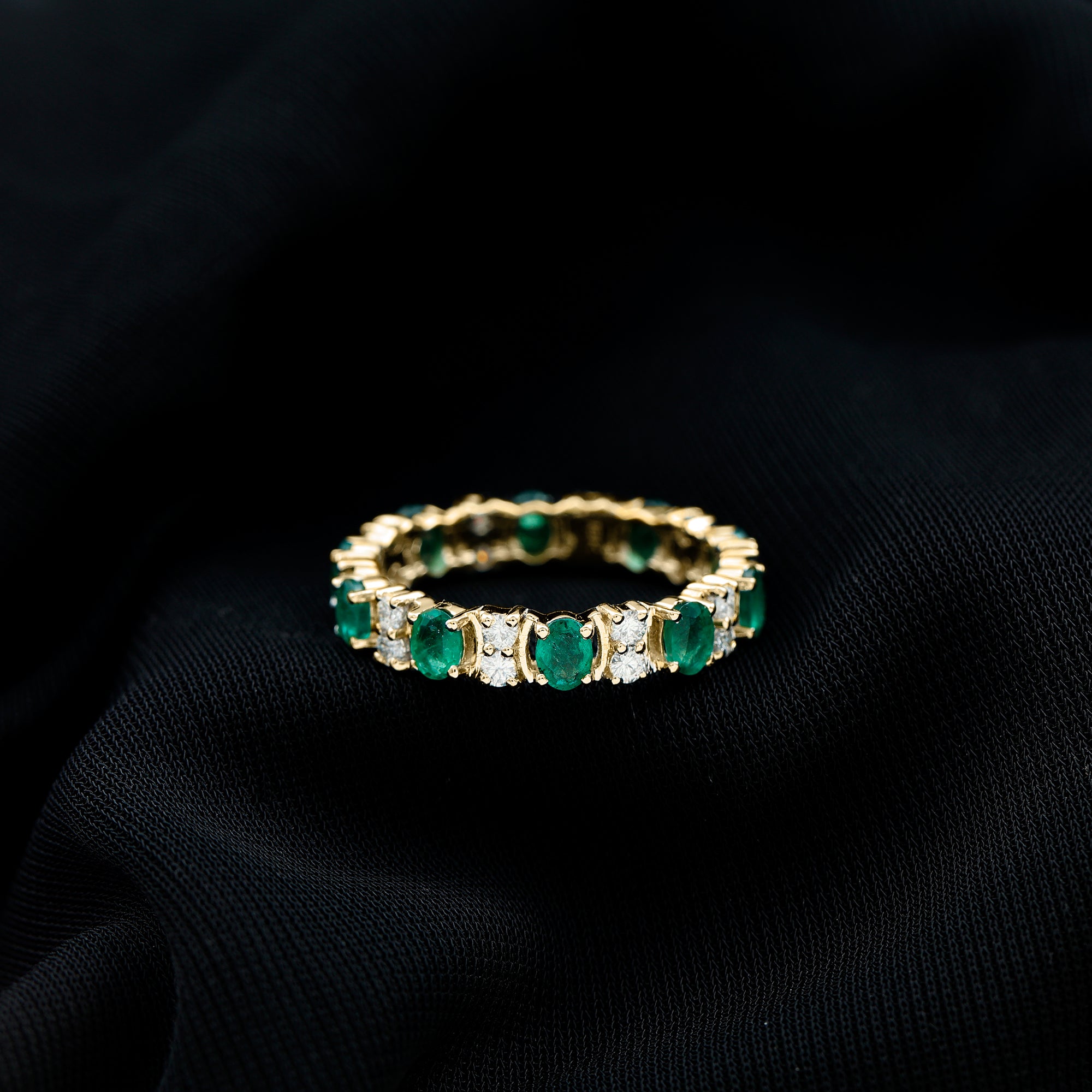 Rosec Jewels-Oval Emerald and Moissanite Eternity Wedding Band