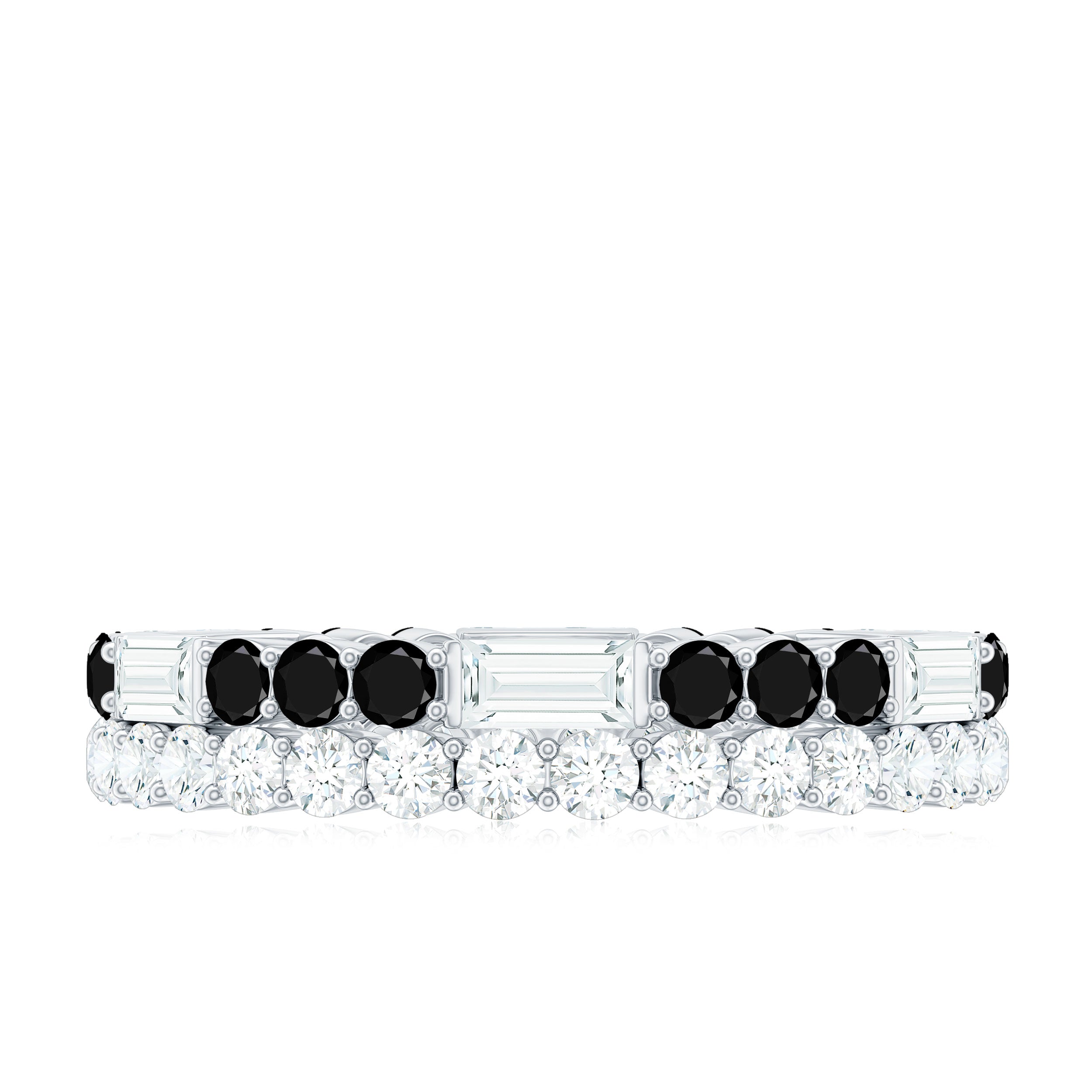 Certified Real 2 Row Black Spinel Eternity Ring with Moissanite AAA - Rosec Jewels