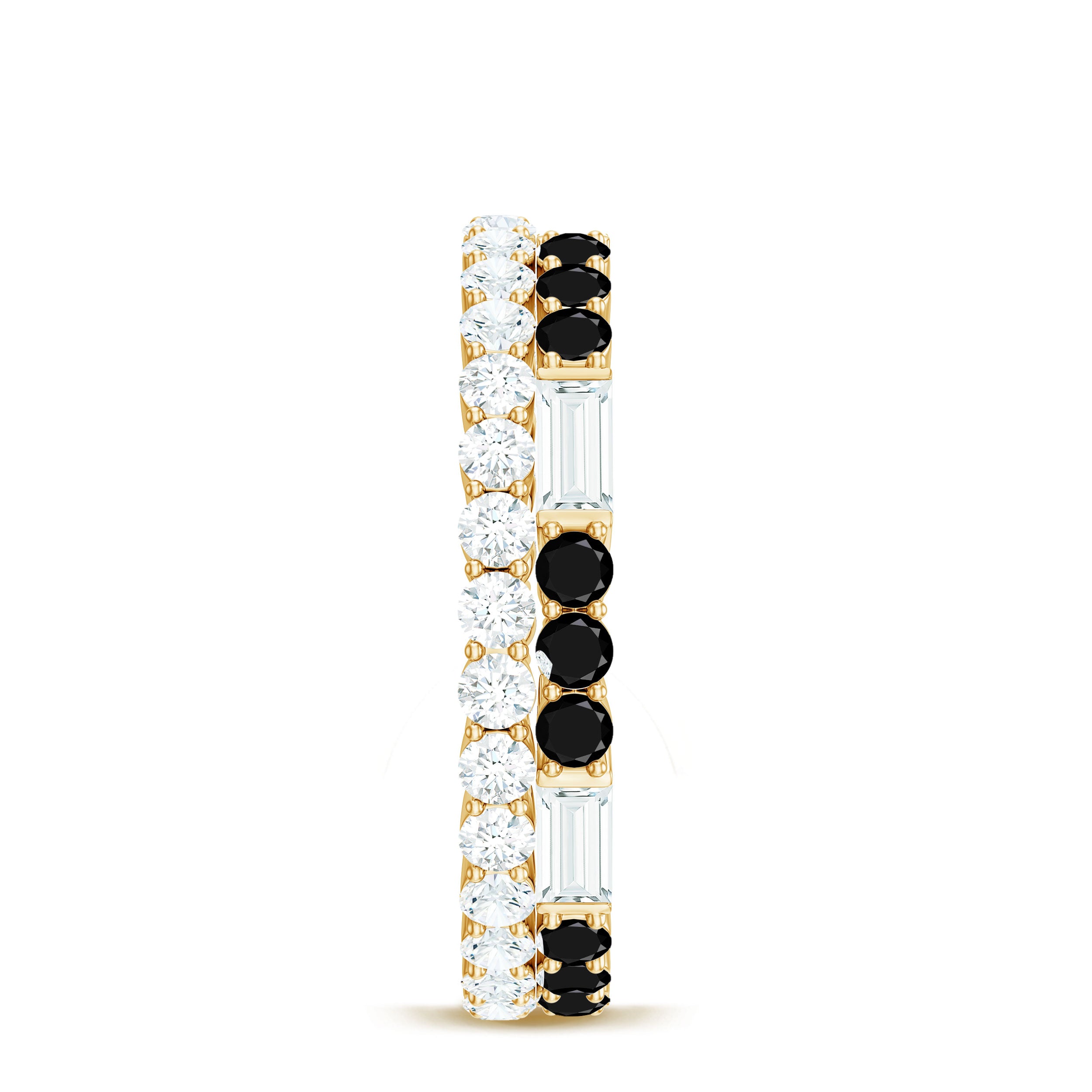 Certified Real 2 Row Black Spinel Eternity Ring with Moissanite AAA - Rosec Jewels