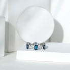 4X6mm Emerald Cut London Blue Topaz Designer Eternity Ring with Moissanite AAA - Rosec Jewels