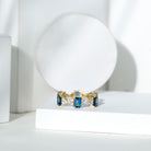 4X6mm Emerald Cut London Blue Topaz Designer Eternity Ring with Moissanite AAA - Rosec Jewels